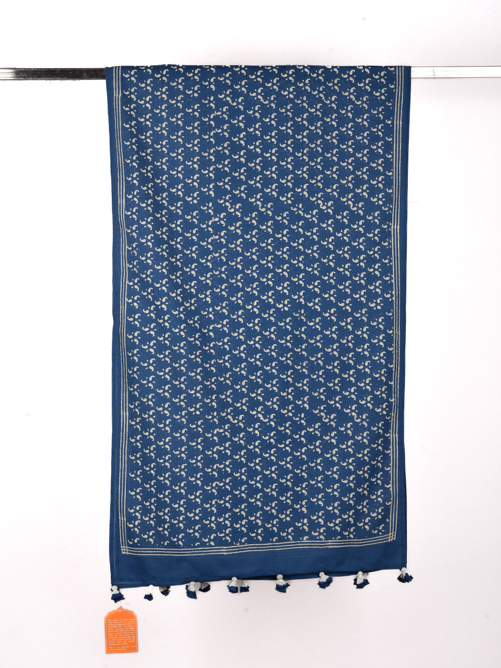 Indigo Blue Small Kairi Cotton Voile Block Printed Stole