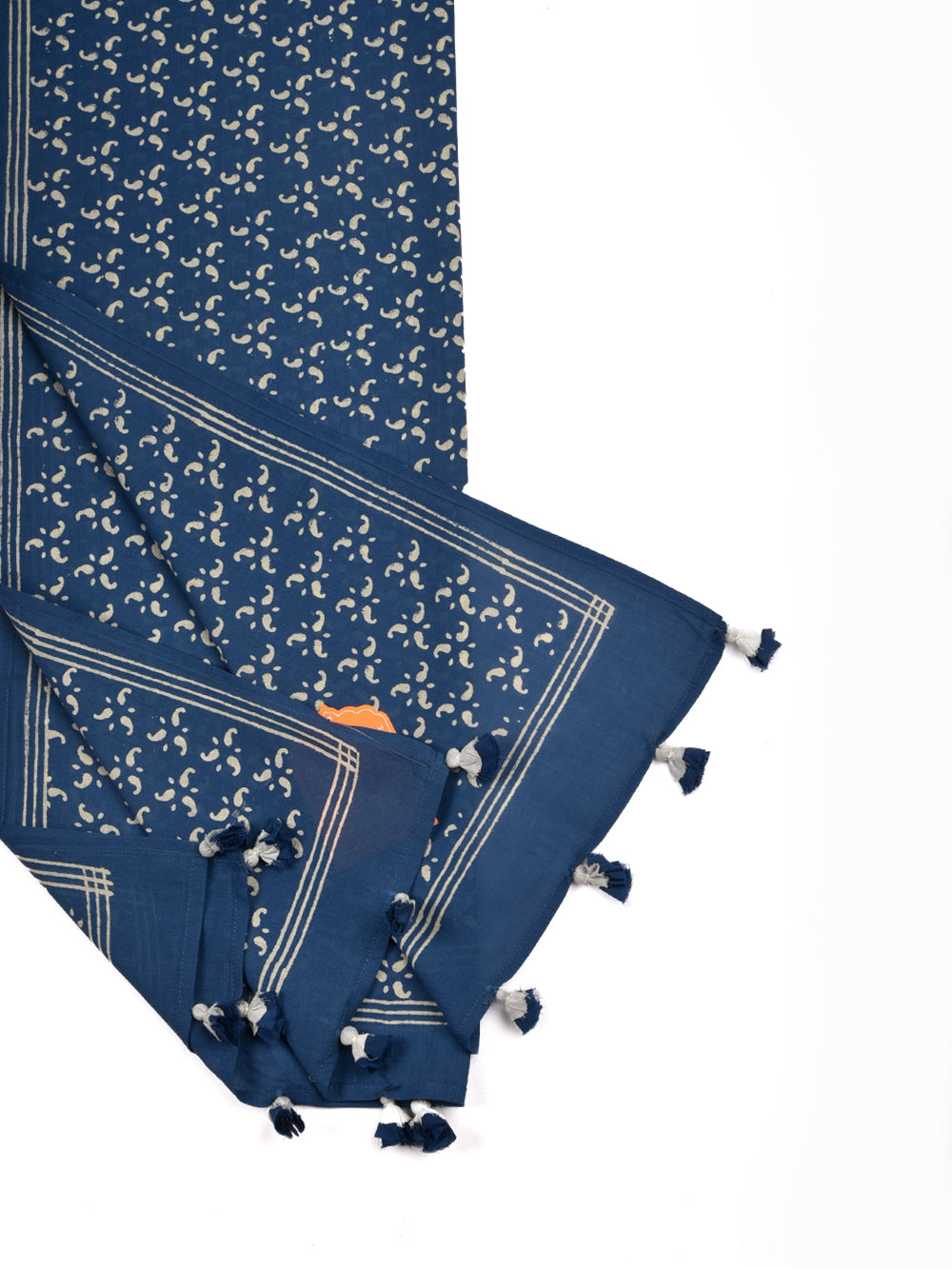 Indigo Blue Small Kairi Cotton Voile Block Printed Stole
