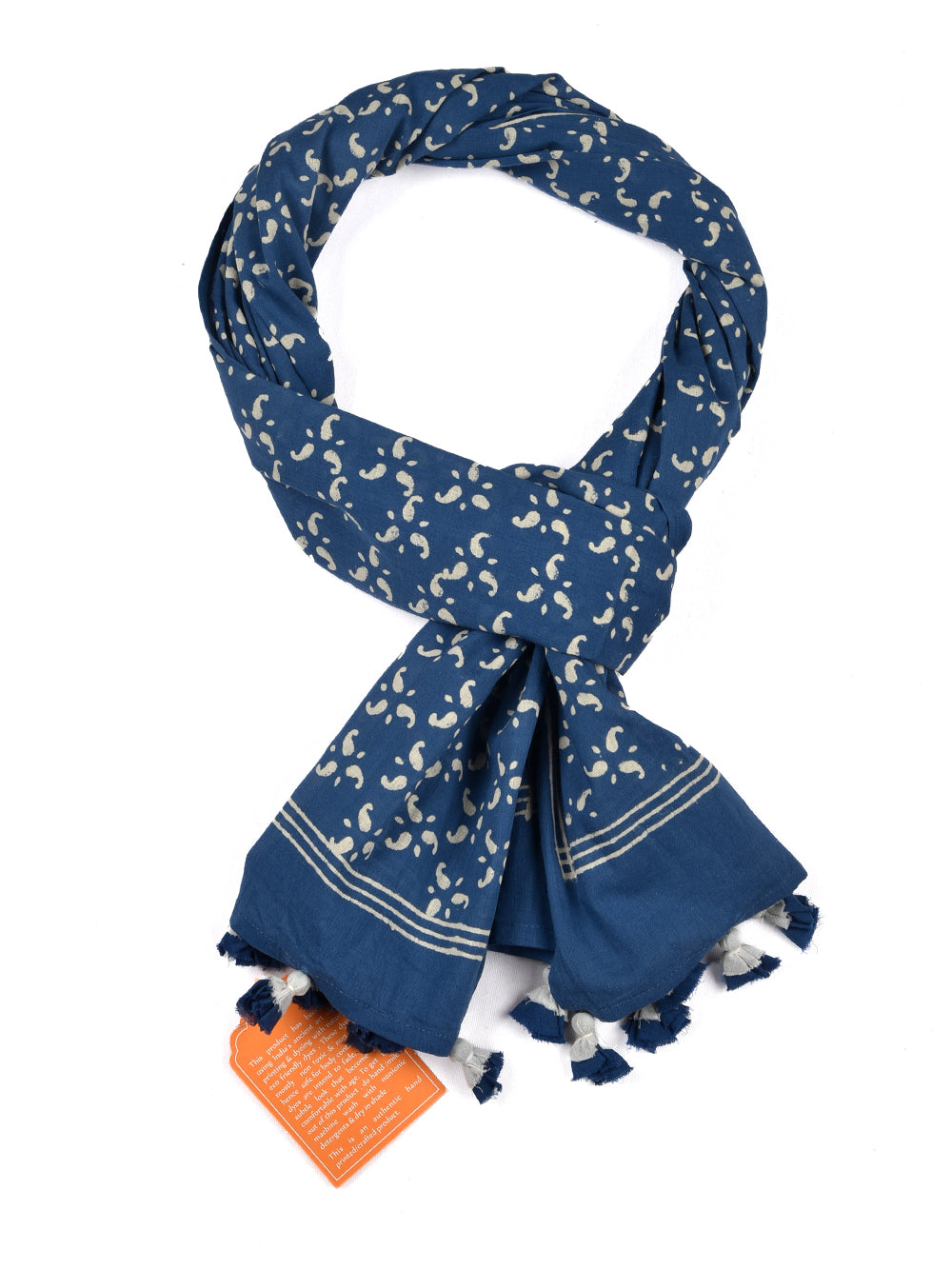 Indigo Blue Small Kairi Cotton Voile Block Printed Stole