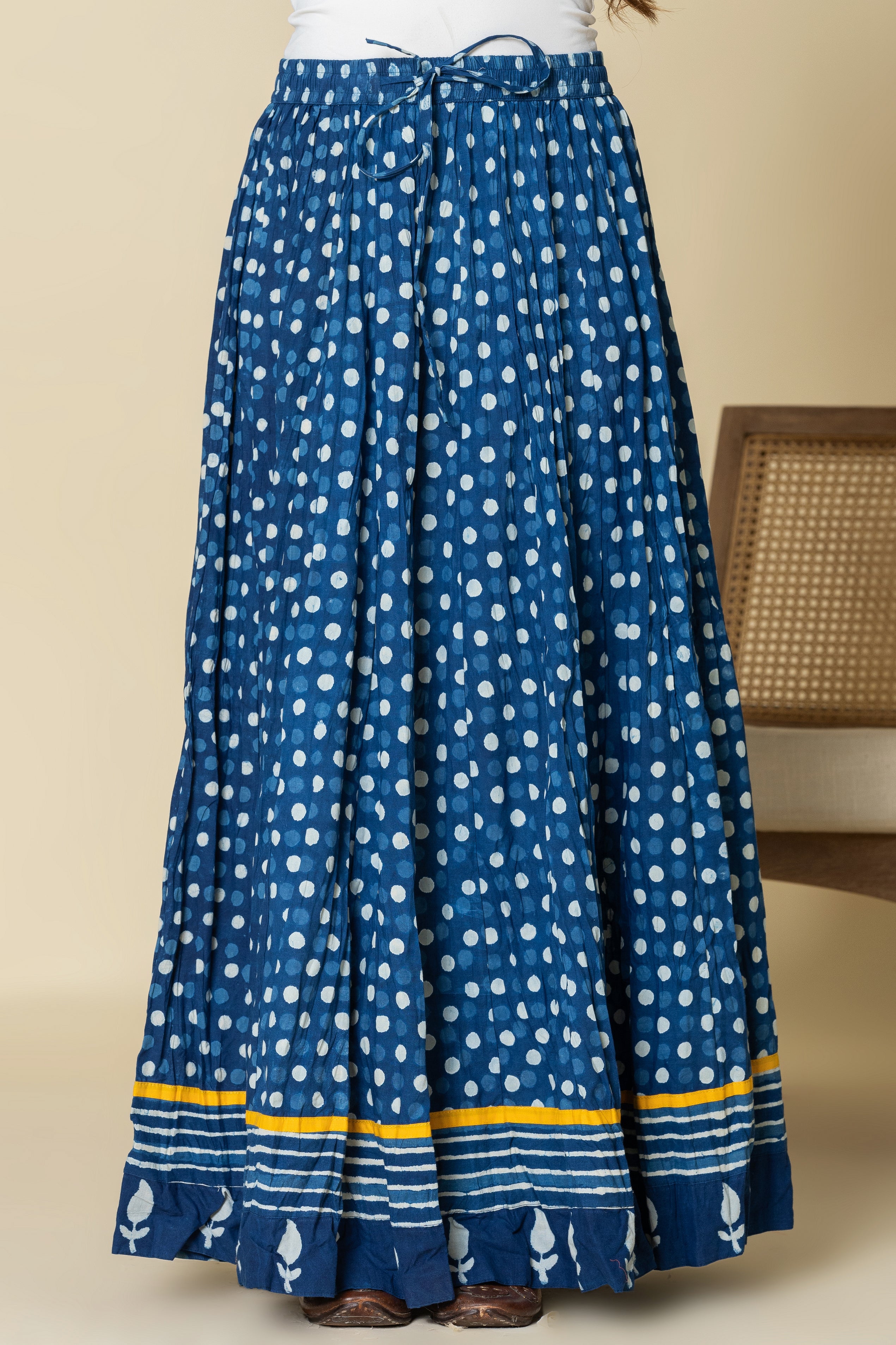 Daboo Indigo Polka Dots Crinkled Cotton 28 Kali Kalidaar Skirt