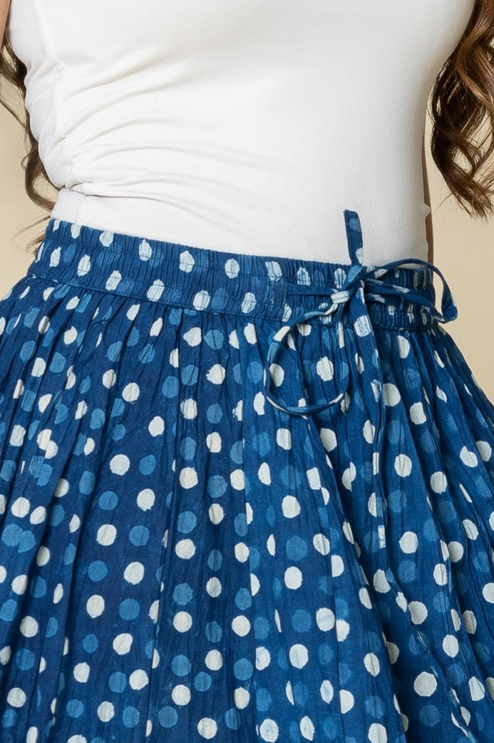 Daboo Indigo Polka Dots Crinkled Cotton 28 Kali Kalidaar Skirt