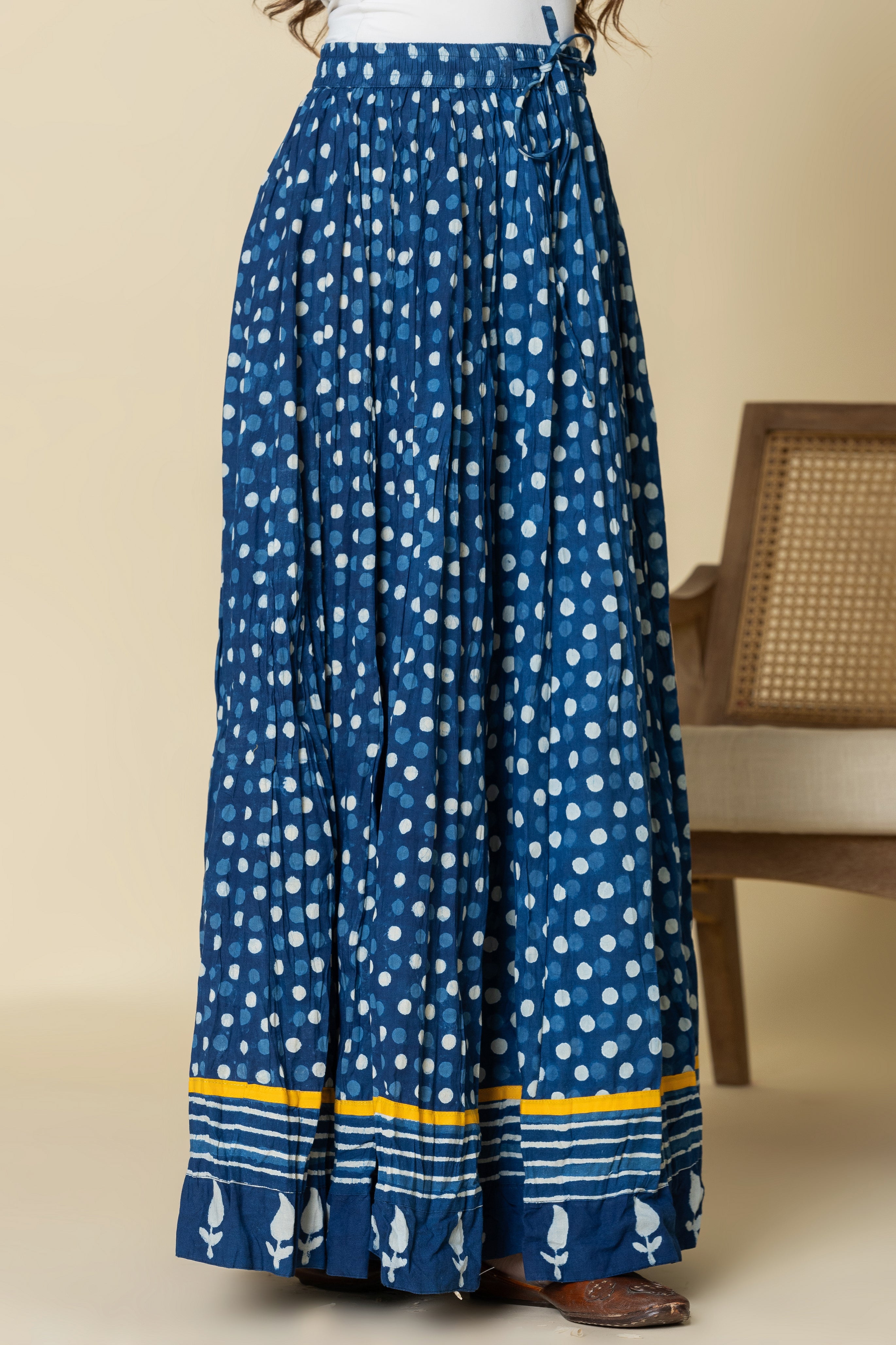 Daboo Indigo Polka Dots Crinkled Cotton 28 Kali Kalidaar Skirt