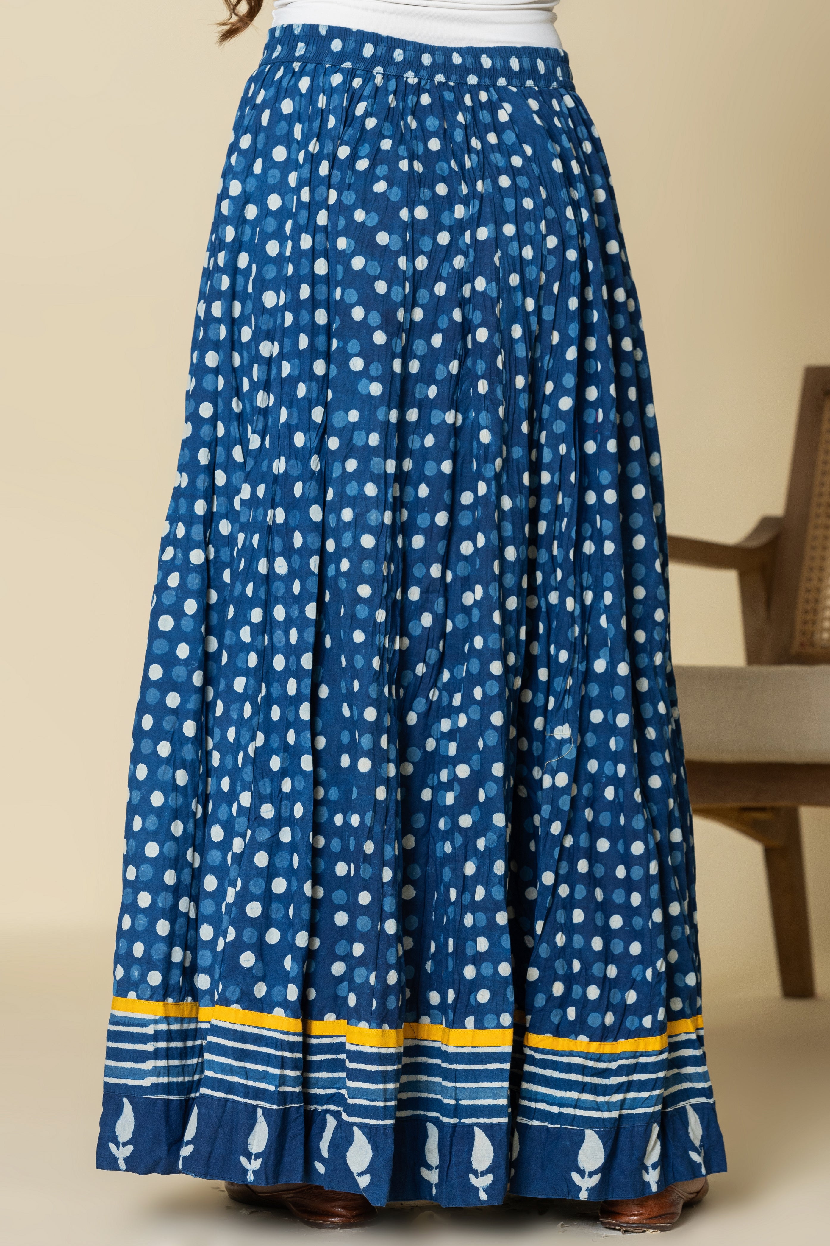 Daboo Indigo Polka Dots Crinkled Cotton 28 Kali Kalidaar Skirt