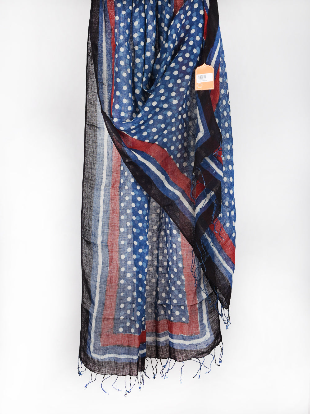 Bagru Daboo Indigo Polka Dots Hand Printed Pure Linen Dupatta