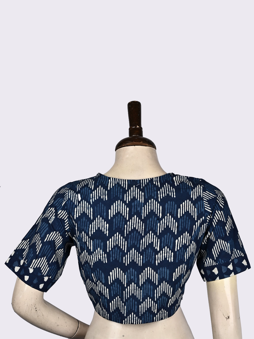 Indigo Arrow Overlap Collar Hand Block Printed Cotton Blouse