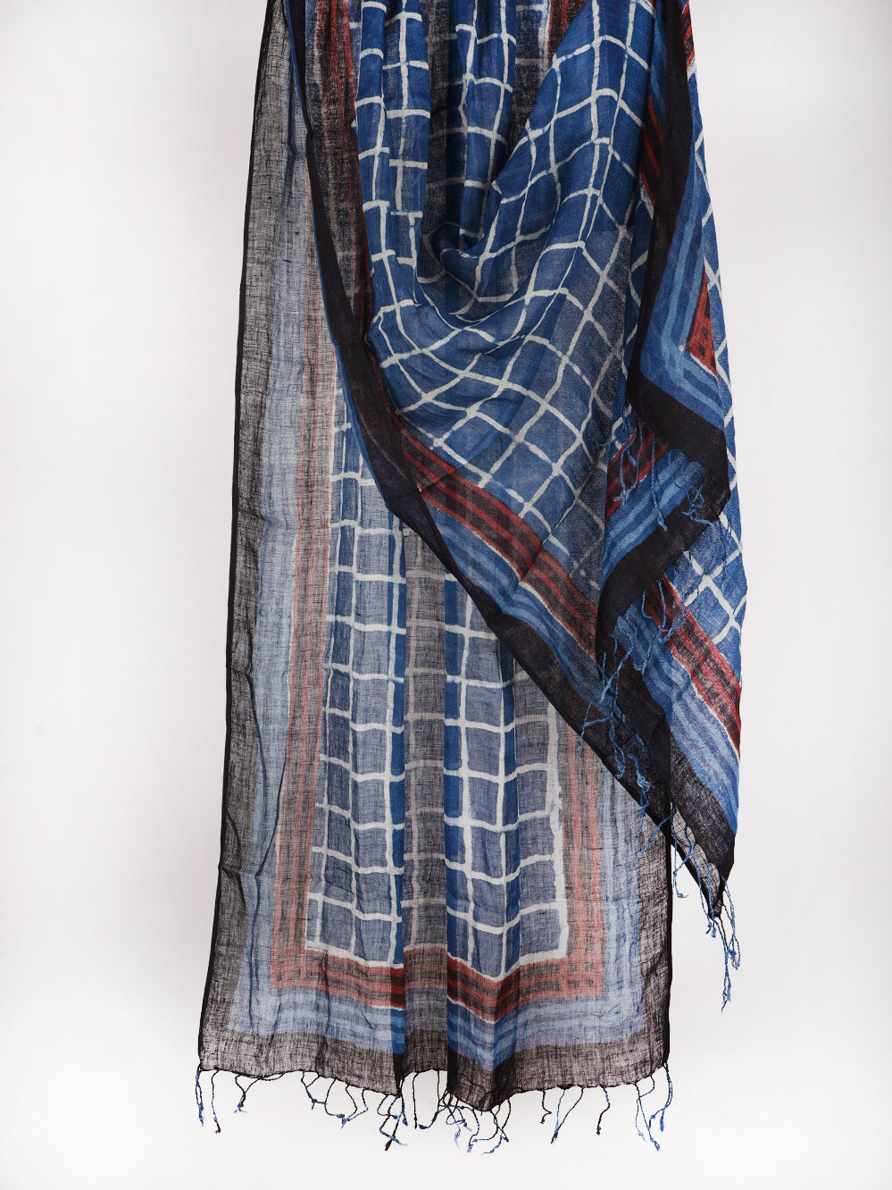 Bagru Daboo Indigo Chowk Hand Printed Pure Linen Dupatta