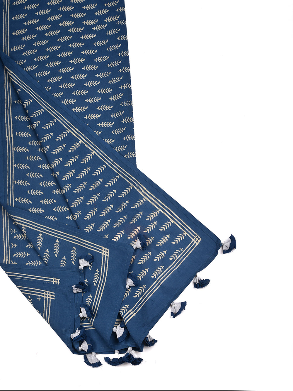 Indigo Blue Sprig Cotton Voile Block Printed Stole