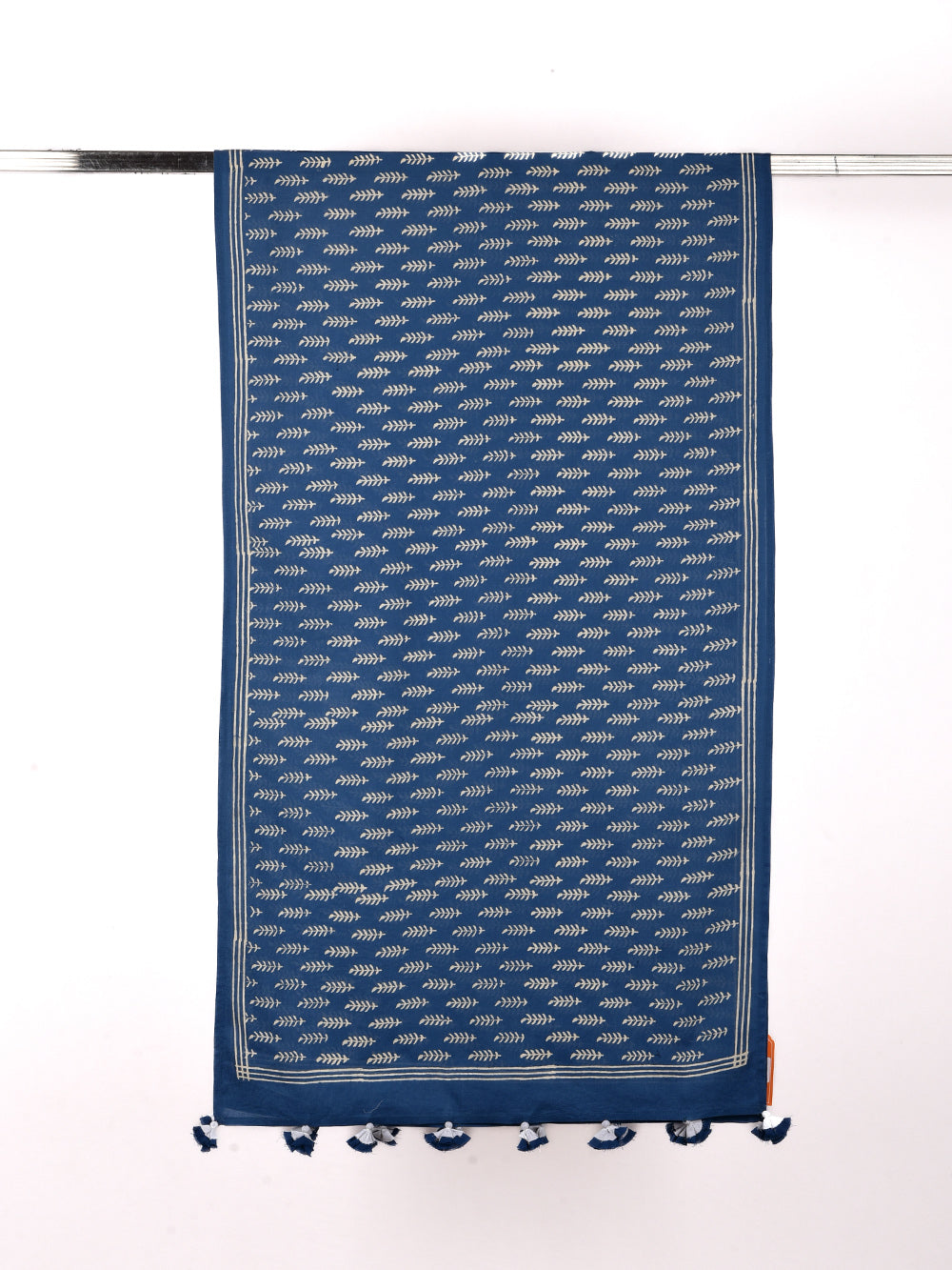 Indigo Blue Sprig Cotton Voile Block Printed Stole