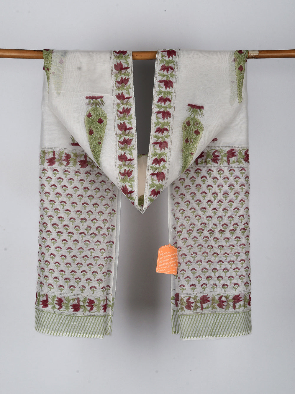 Tree of Life Hand Block Printed Silk Cotton Chanderi Dupatta