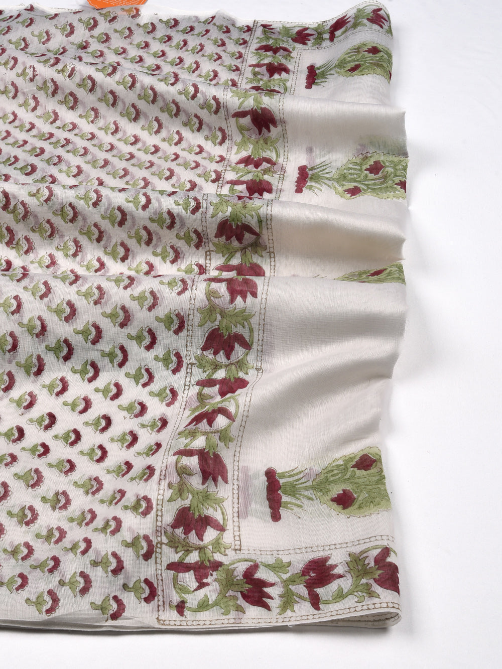 Tree of Life Hand Block Printed Silk Cotton Chanderi Dupatta