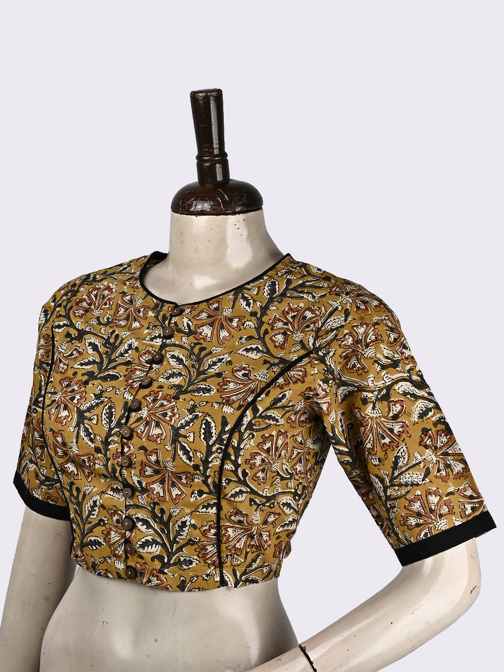 Kalamakri Yellow Princess line Hand Block Printed Cotton Blouse