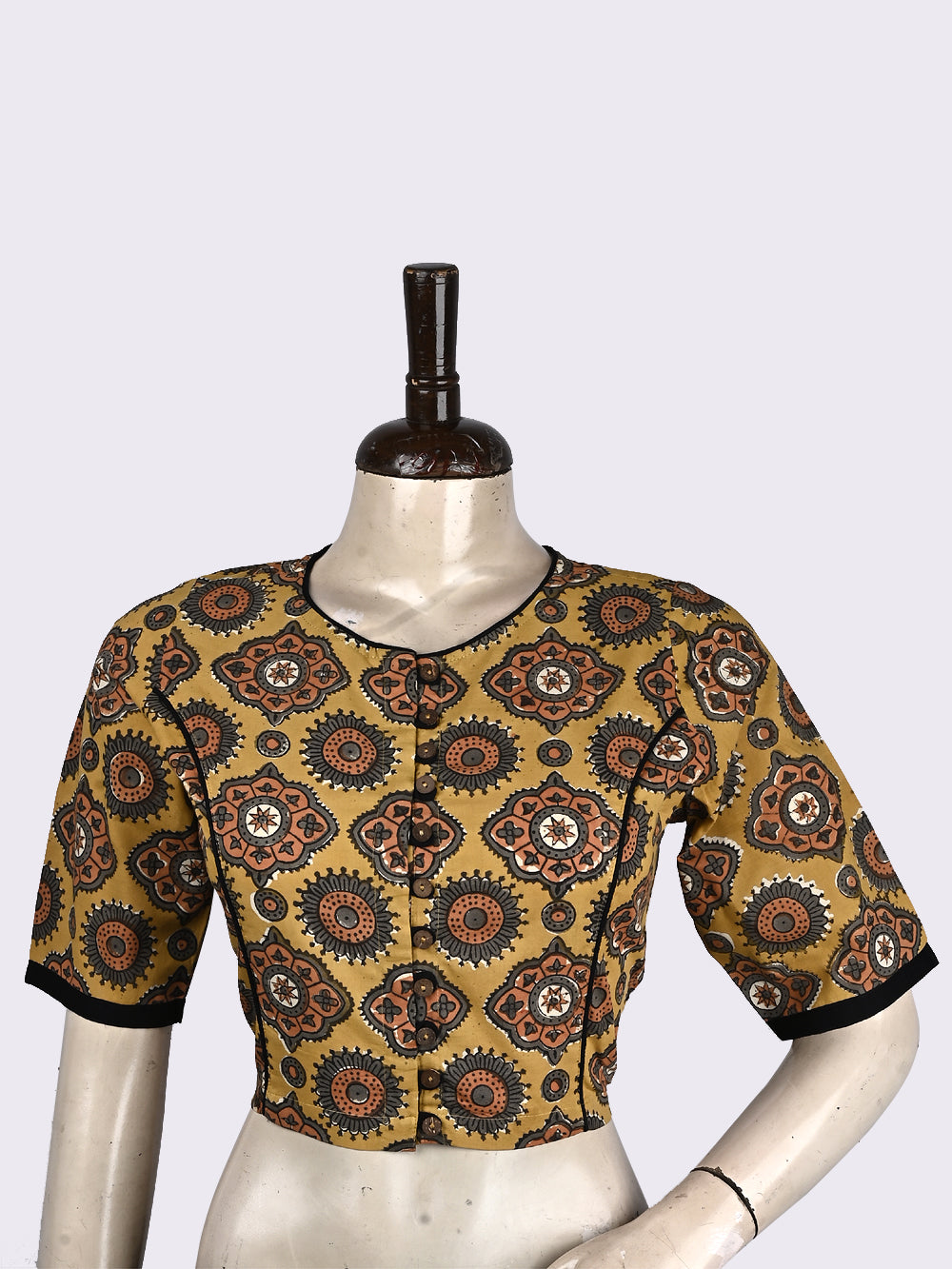 Brown - Rangoli Kalamkari Block Printing Cotton Blouse Piece