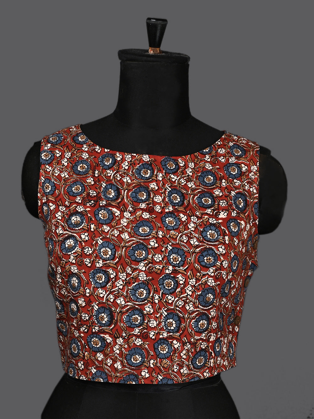 Kalamkari The Doodle Flower Sleeveless Hand Block Printed Cotton Blouse