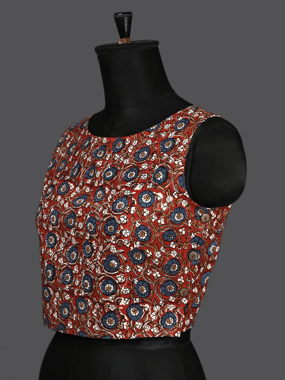 Kalamkari The Doodle Flower Sleeveless Hand Block Printed Cotton Blouse