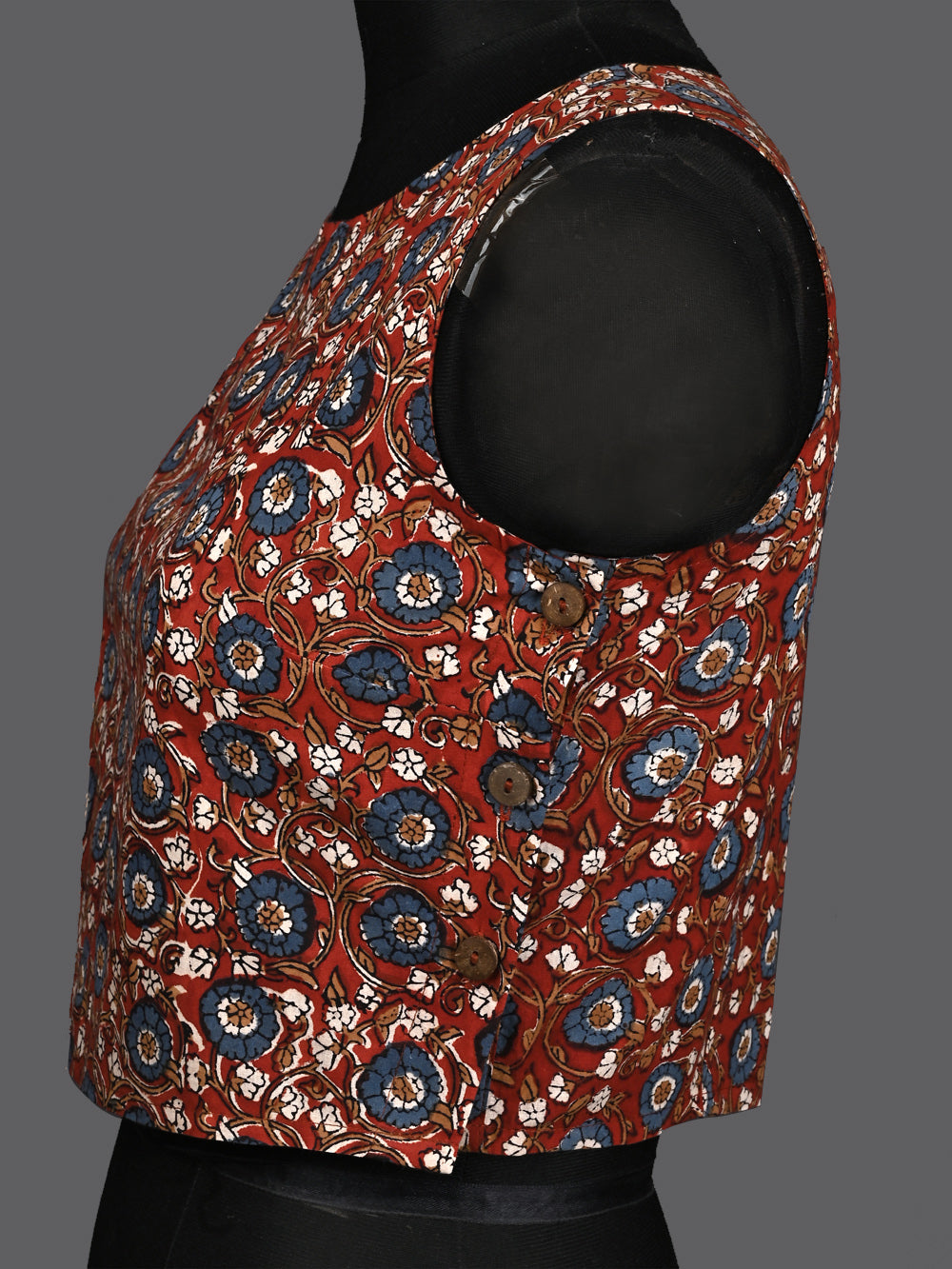 Kalamkari The Doodle Flower Sleeveless Hand Block Printed Cotton Blouse