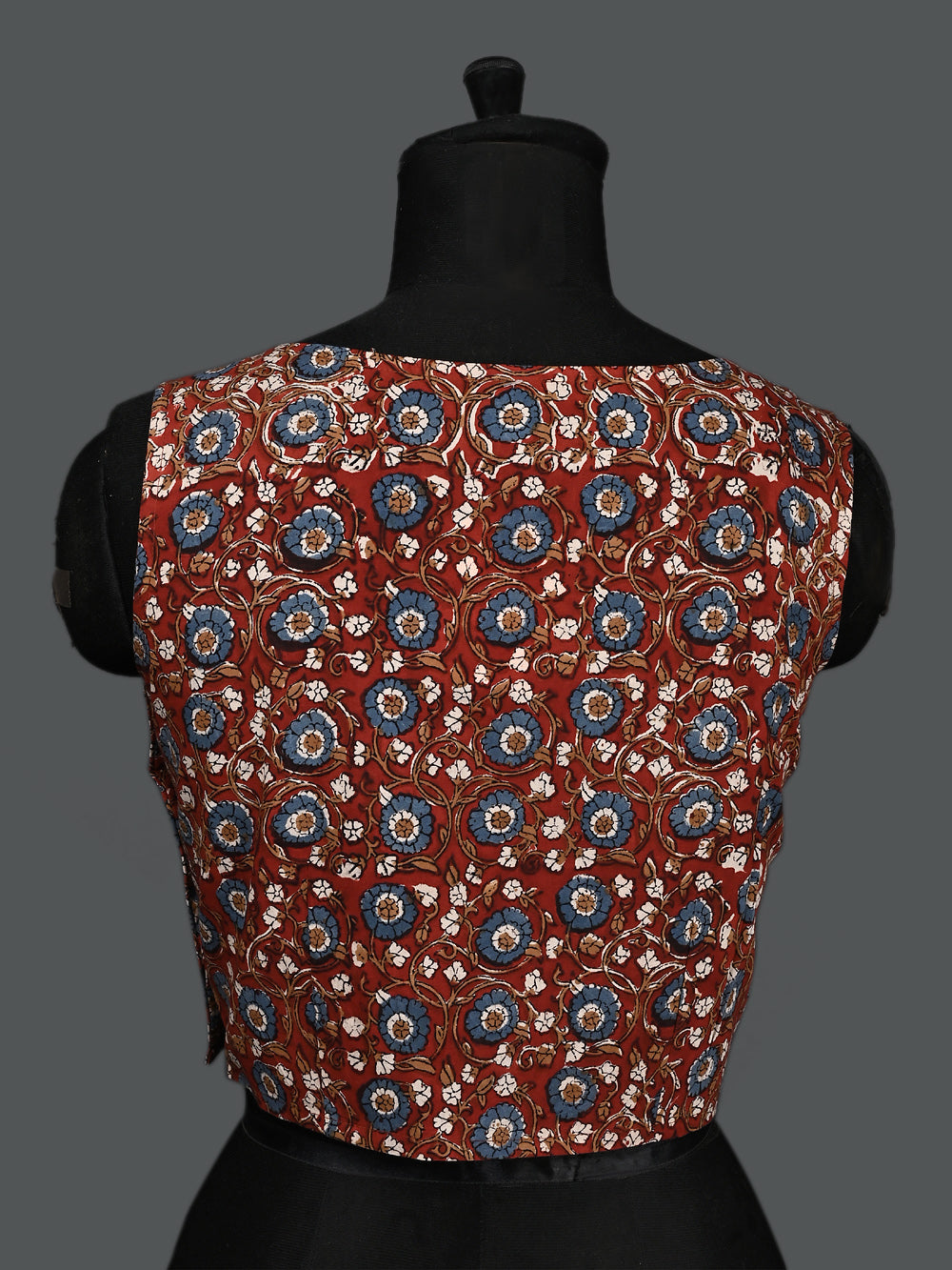 Kalamkari The Doodle Flower Sleeveless Hand Block Printed Cotton Blouse