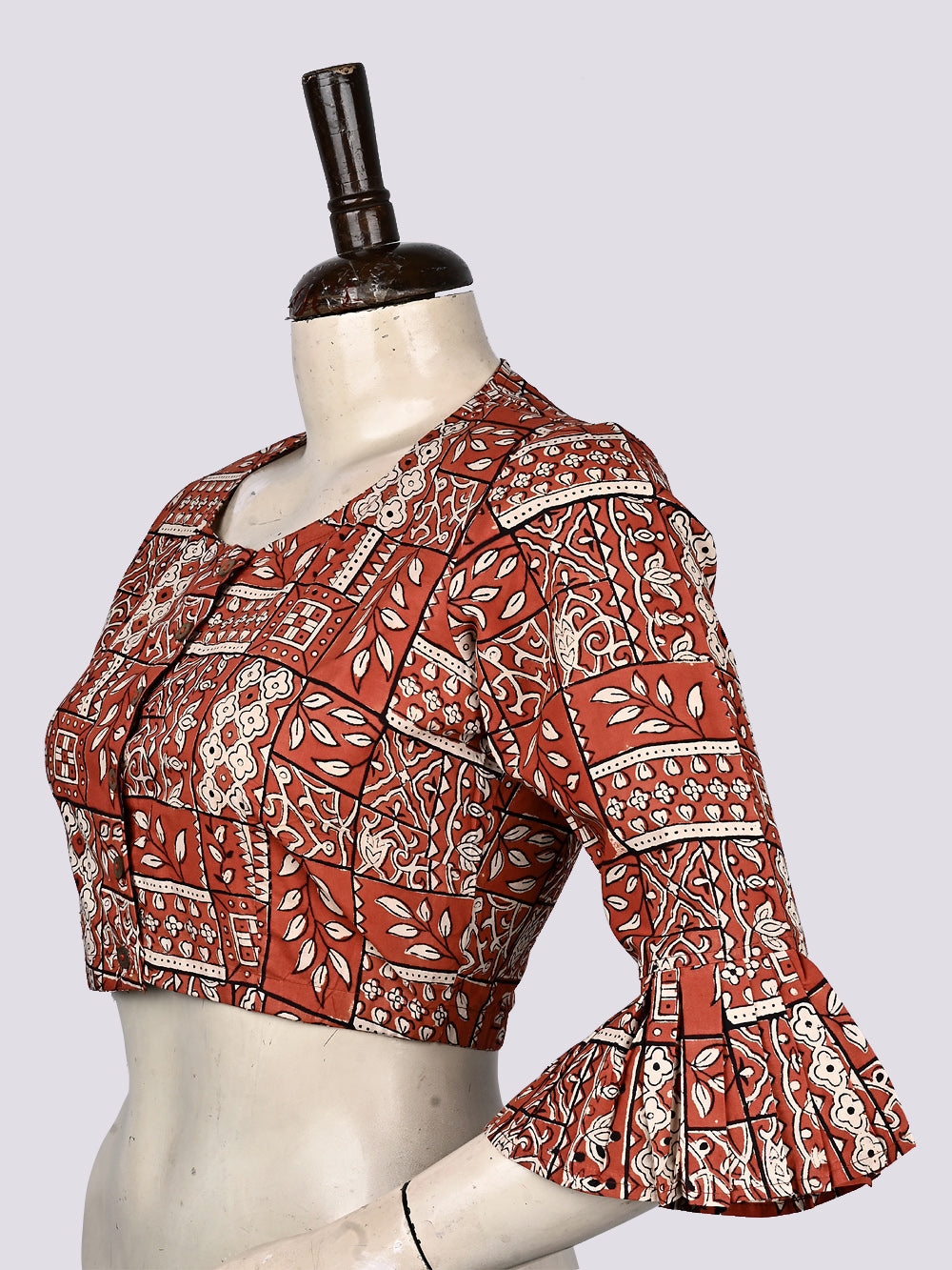 Kalamkari Bagru Red Hand Block Printed Cotton Blouse