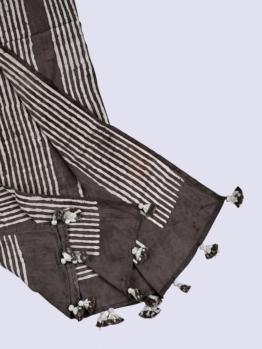 Kasis Asymmetric Stripes Cotton Voile Block Printed Stole