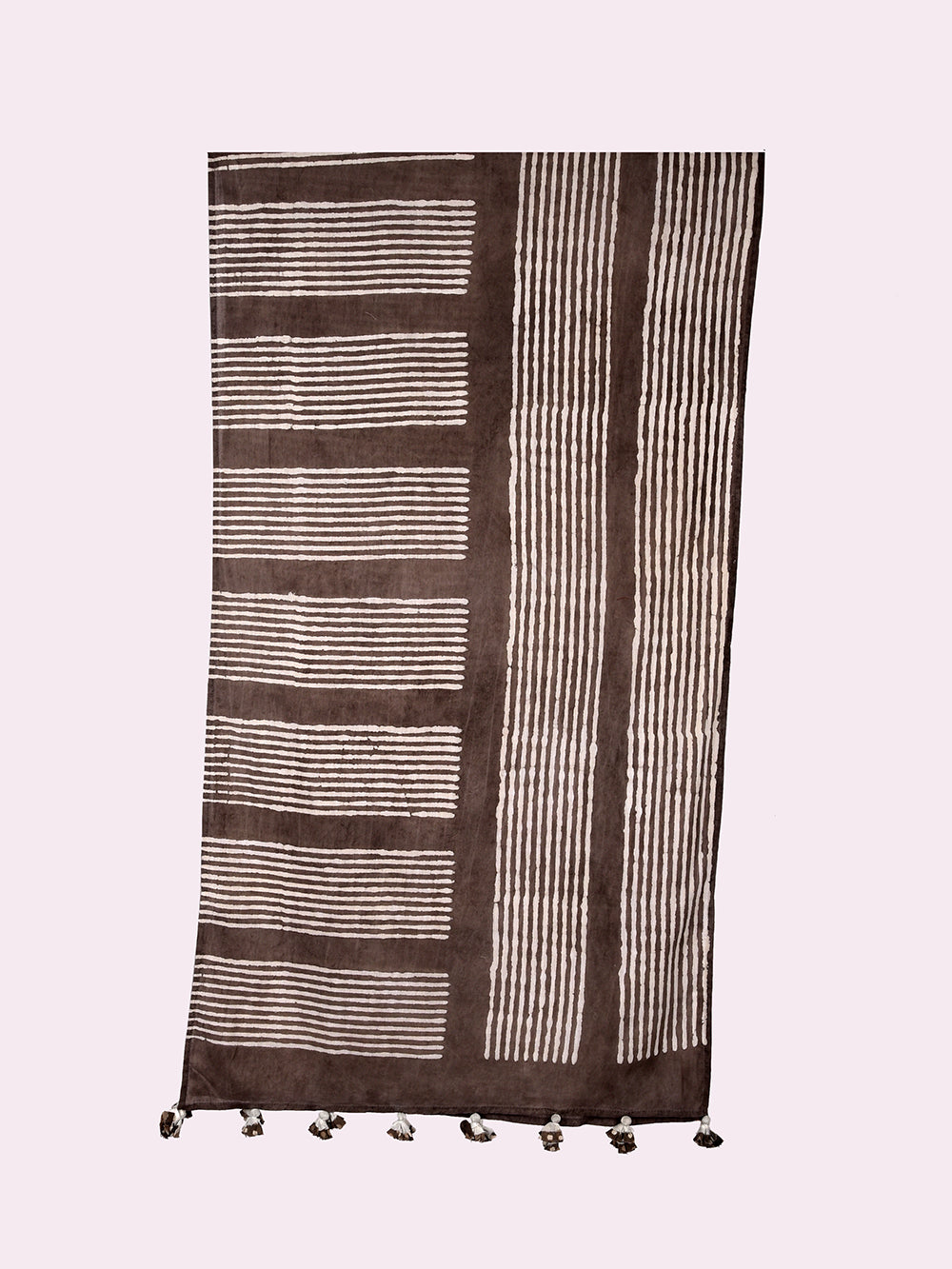 Kasis Asymmetric Stripes Cotton Voile Block Printed Stole