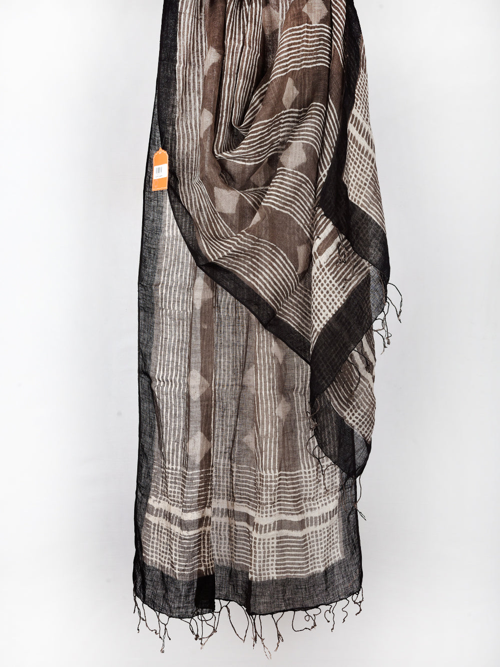 Bagru Daboo Geometric Hand Printed Pure Linen Dupatta