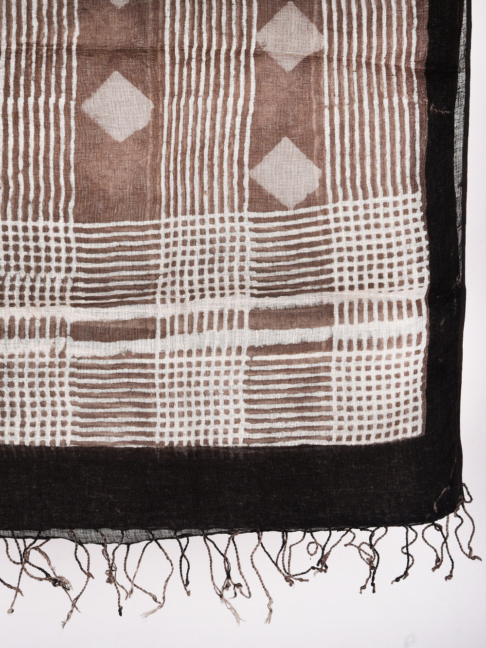 Bagru Daboo Geometric Hand Printed Pure Linen Dupatta