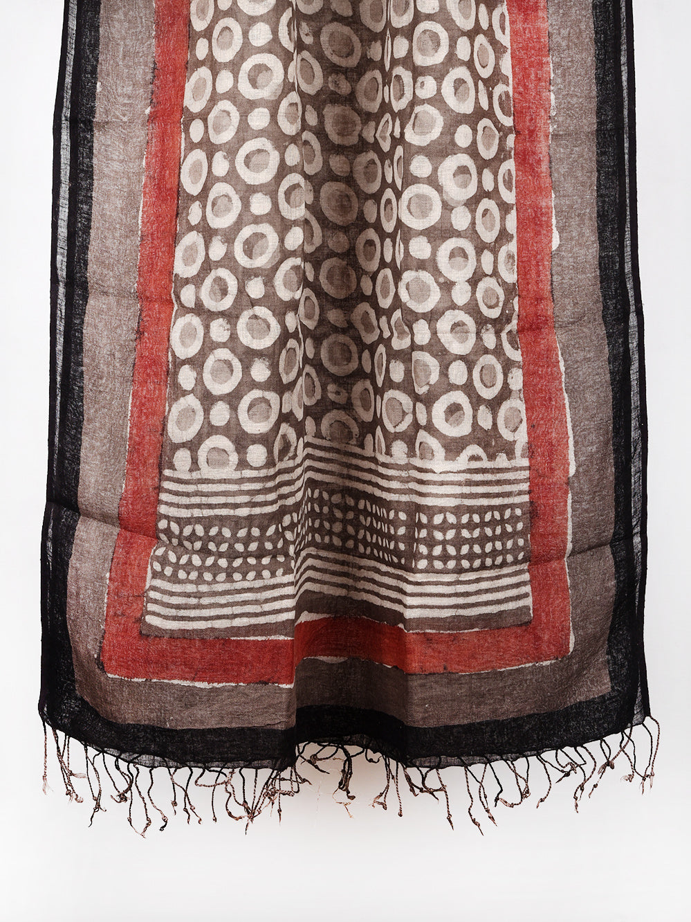 Bagru Daboo Gol Akaar Hand Printed Pure Linen Dupatta