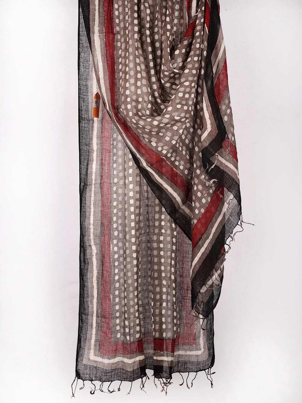 Bagru Daboo Playful Chowk Hand Printed Pure Linen Dupatta