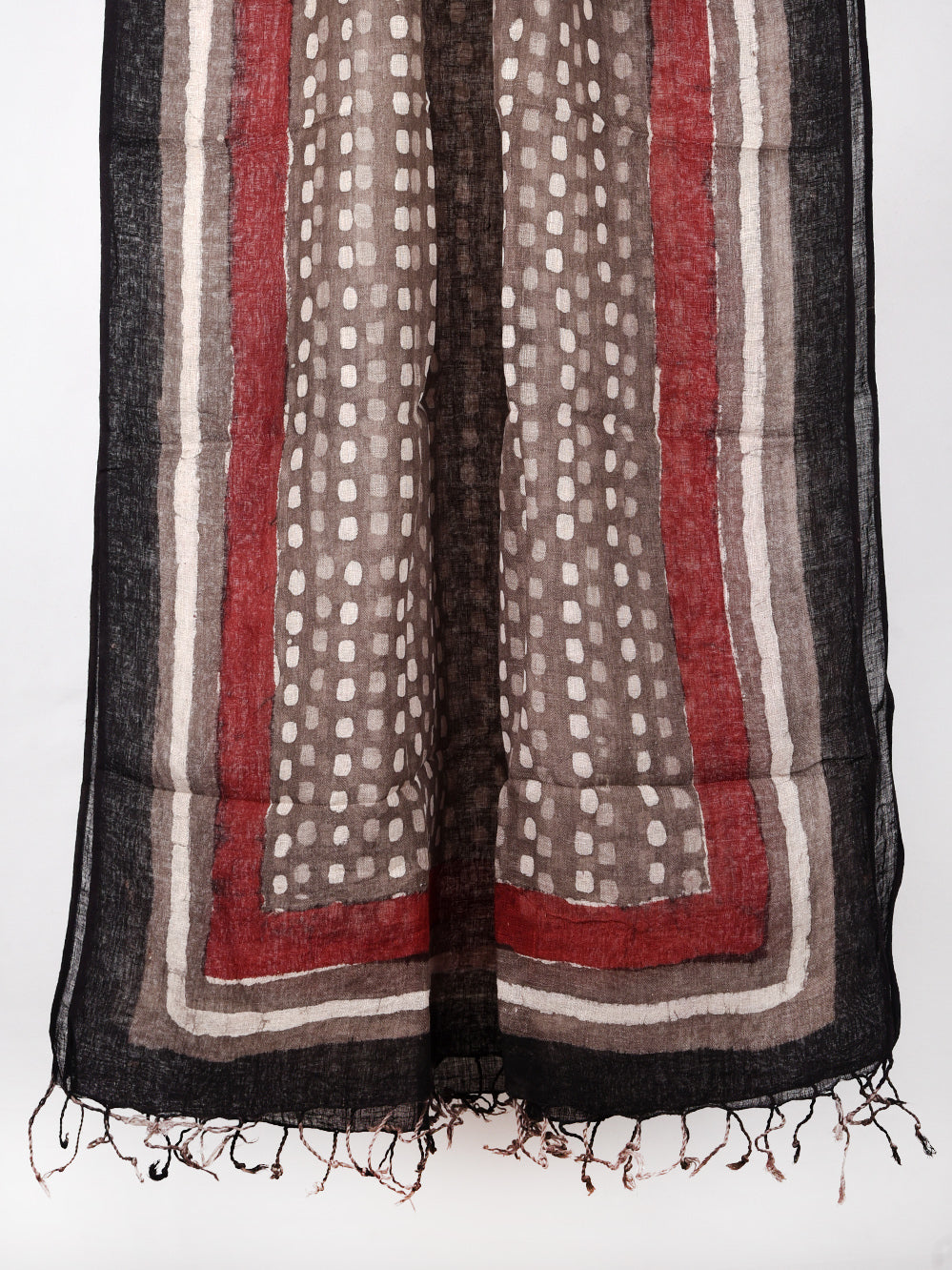 Bagru Daboo Playful Chowk Hand Printed Pure Linen Dupatta