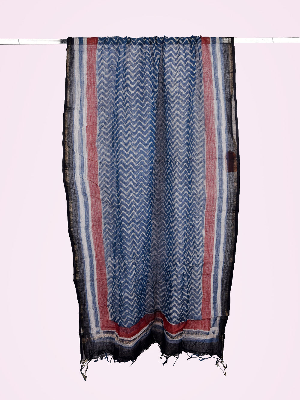 Indigo Bagru Hand Block Printed Chevron Pattern Kota Doria Dupatta