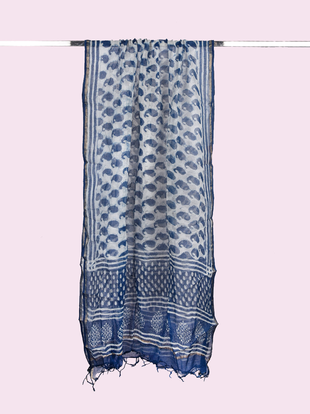 Natural Dark Green Hand Block Printed Dotted Geometric Pattern Kota ...