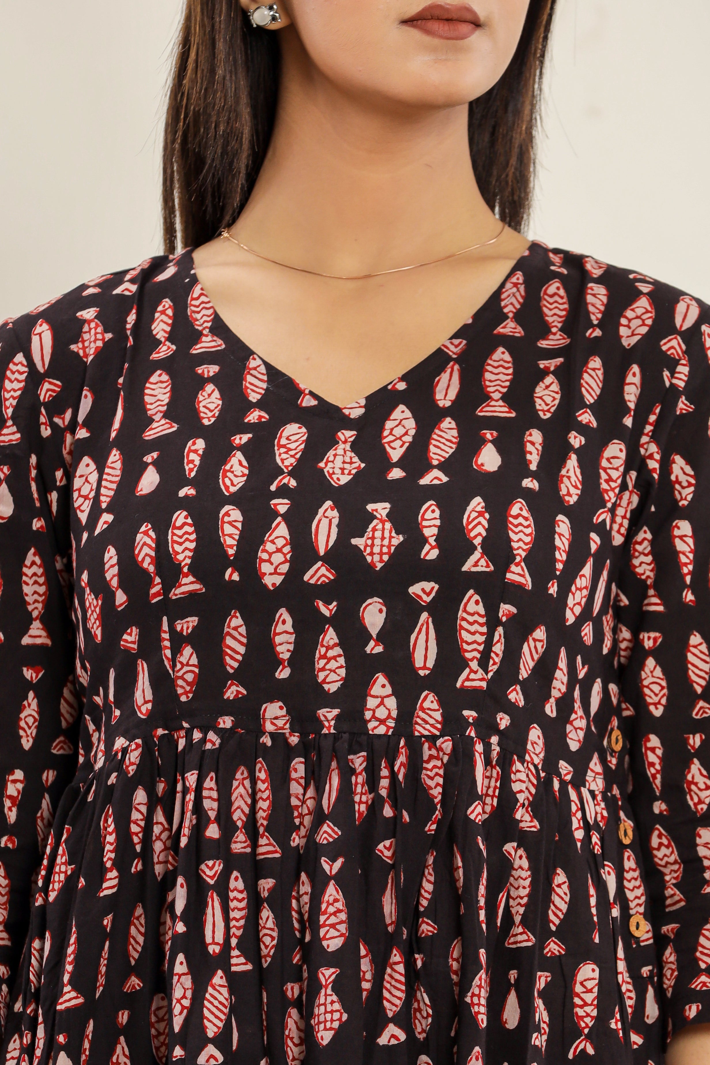 Kala Paani Matsya Fish Flared Womens Hand Block Printed Tops