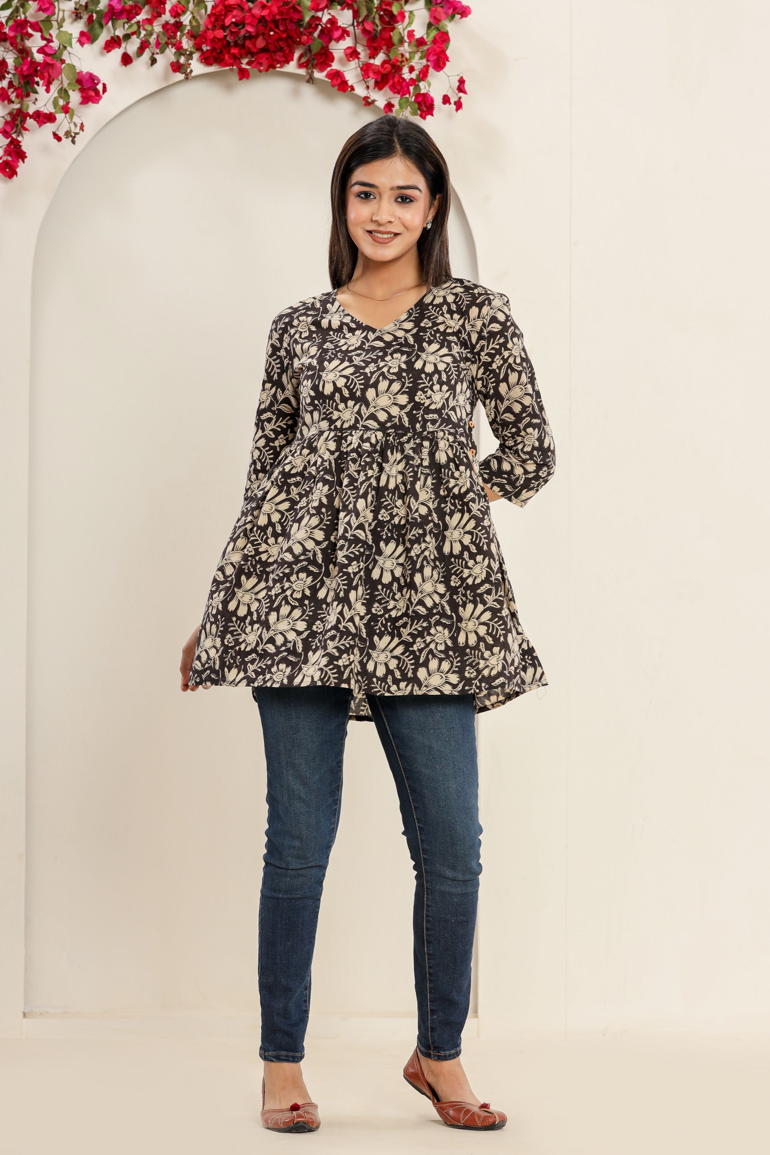 Kala Bagaan Flared Womens Hand Block Printed Tops