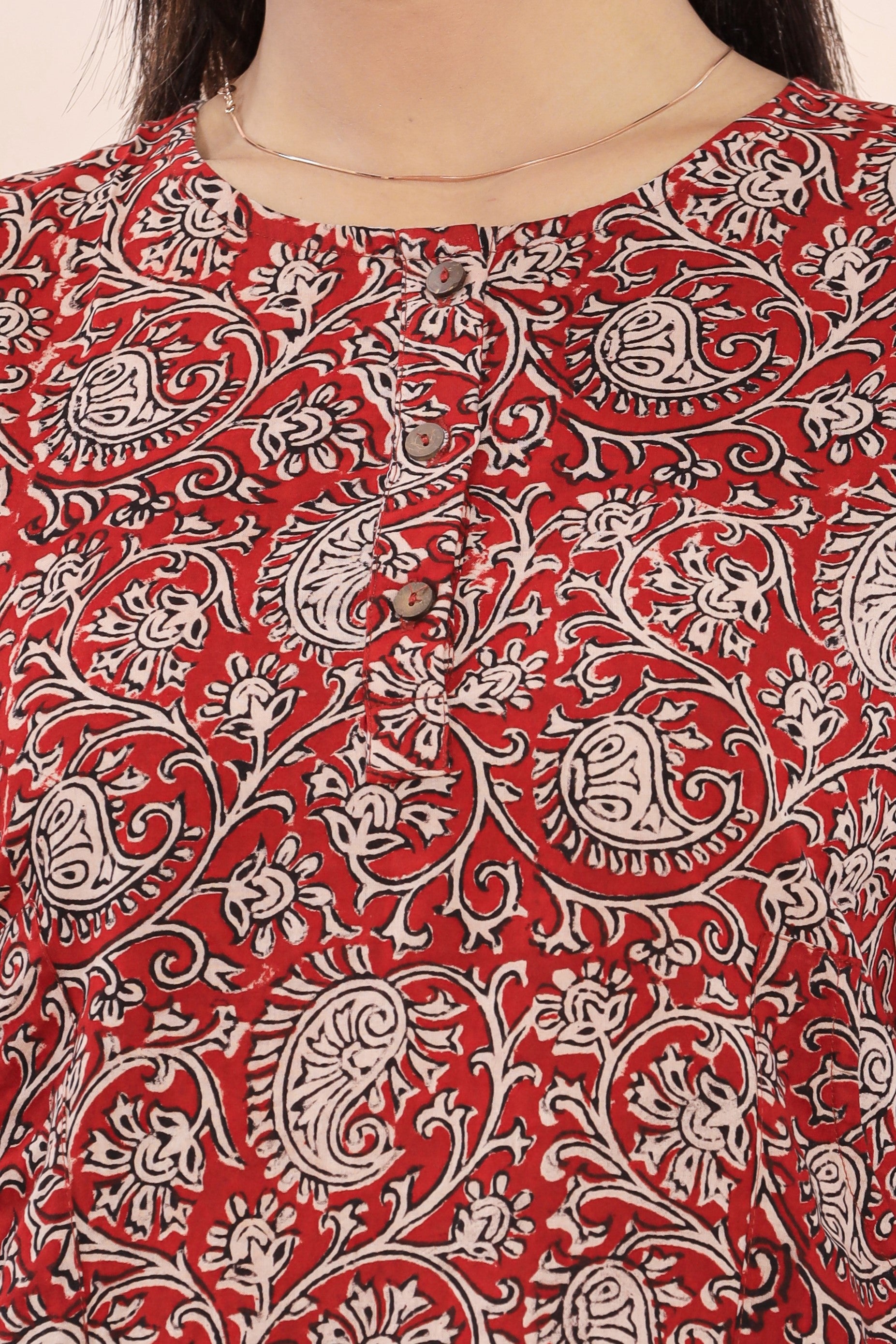 Bagru Red Jaal Lounge Womens Hand Block Printed Tops