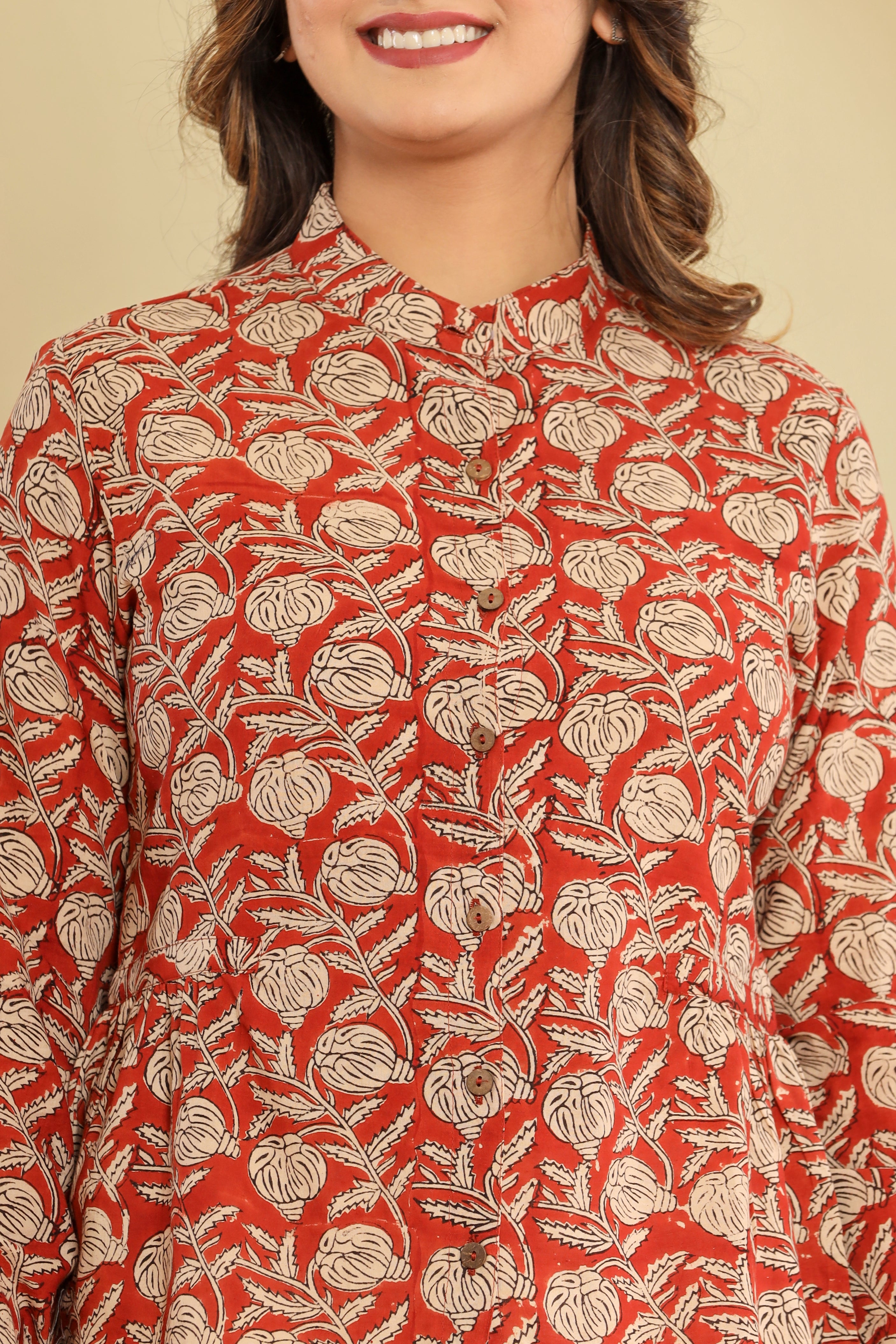 Bagru Red Jaal Womens Hand Block Printed Shirt Tops