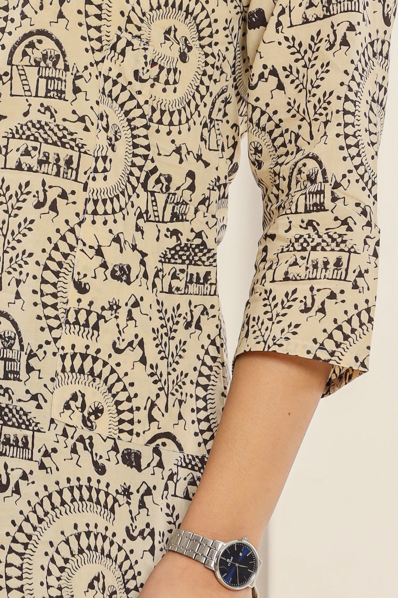 Black & White Warli Lounge Womens Hand Block Printed Tops