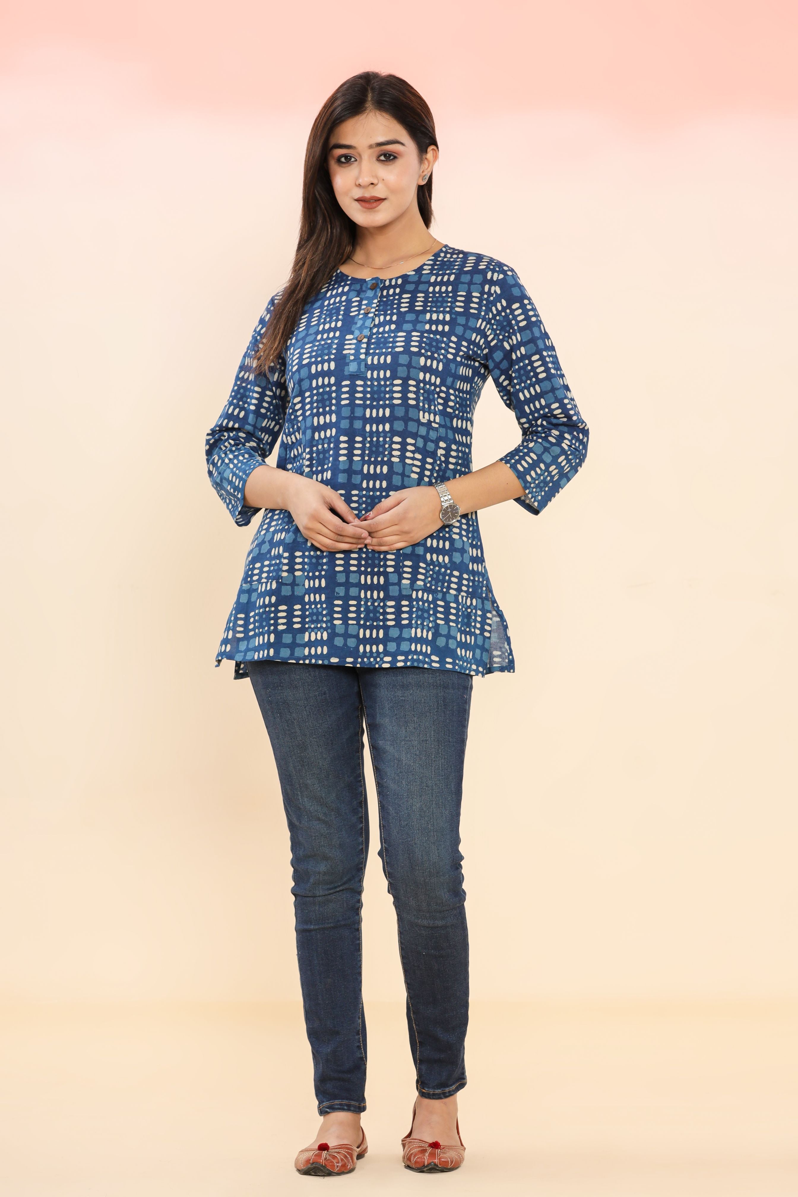 Indigo Crossroads Lounge Womens Hand Block Printed Tops