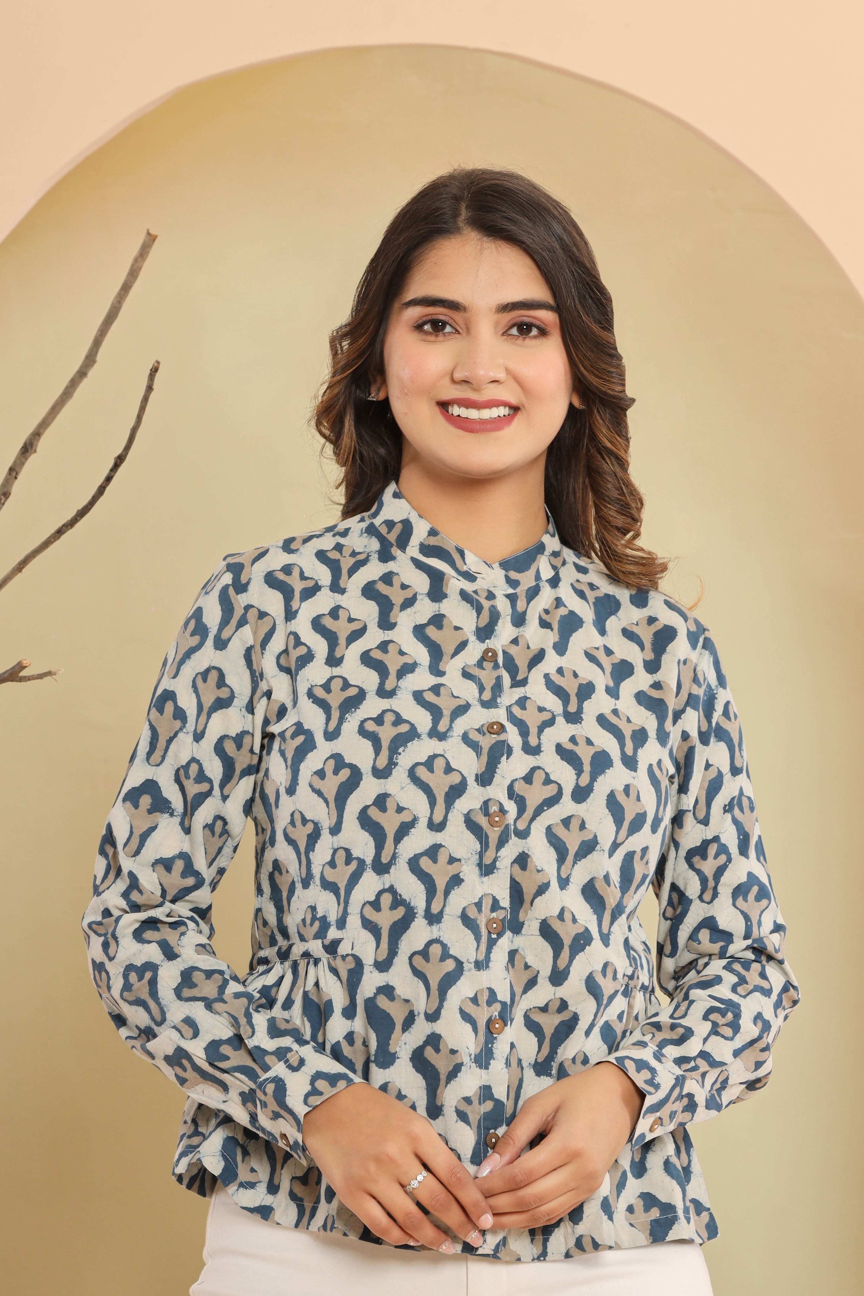 Indigo Bird Feet Womens Hand Block Printed Shirt Tops