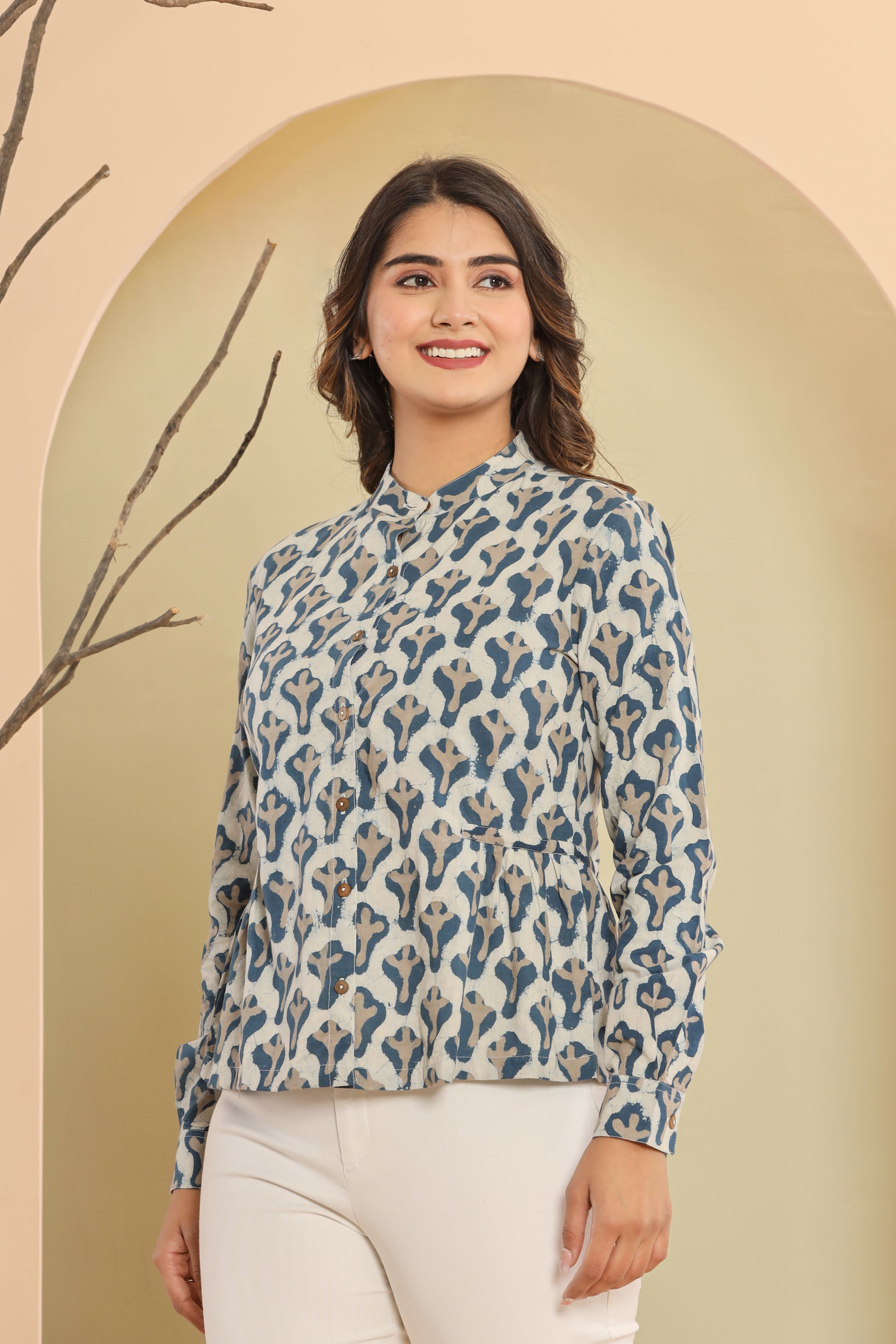 Indigo Bird Feet Womens Hand Block Printed Shirt Tops