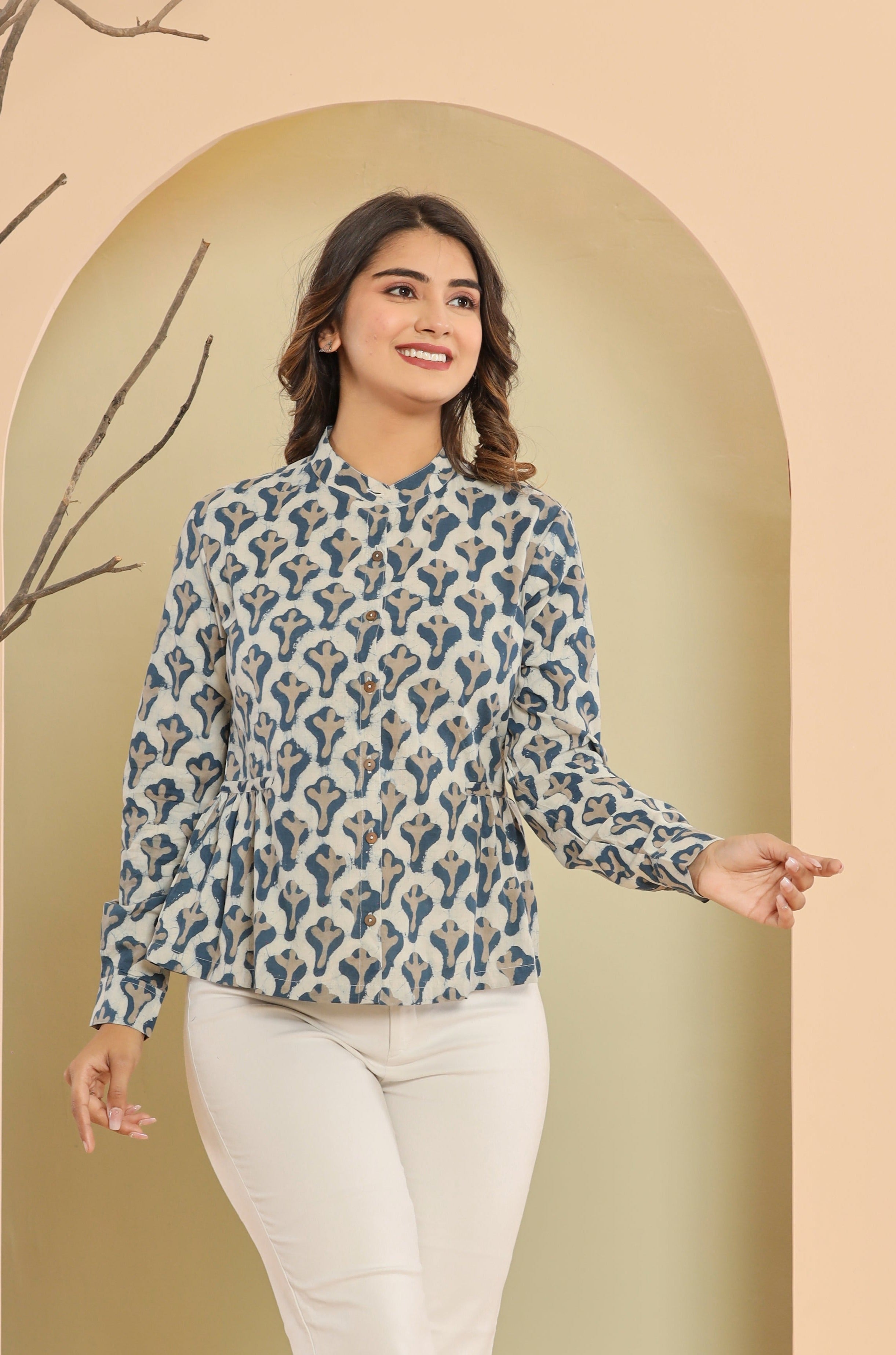 Indigo Bird Feet Womens Hand Block Printed Shirt Tops