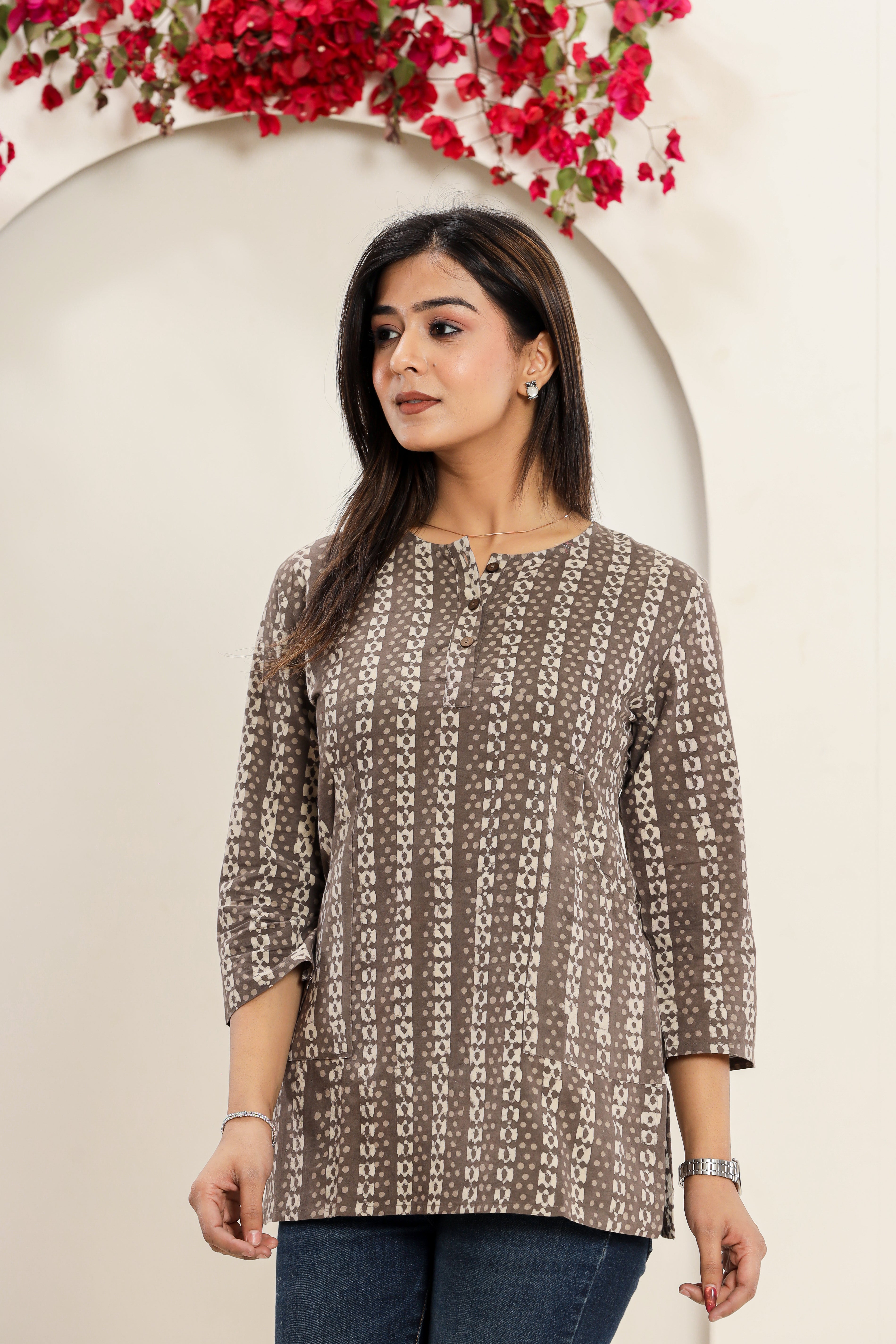 Kashish Daboo Saankhal Lounge Womens Hand Block Printed Tops