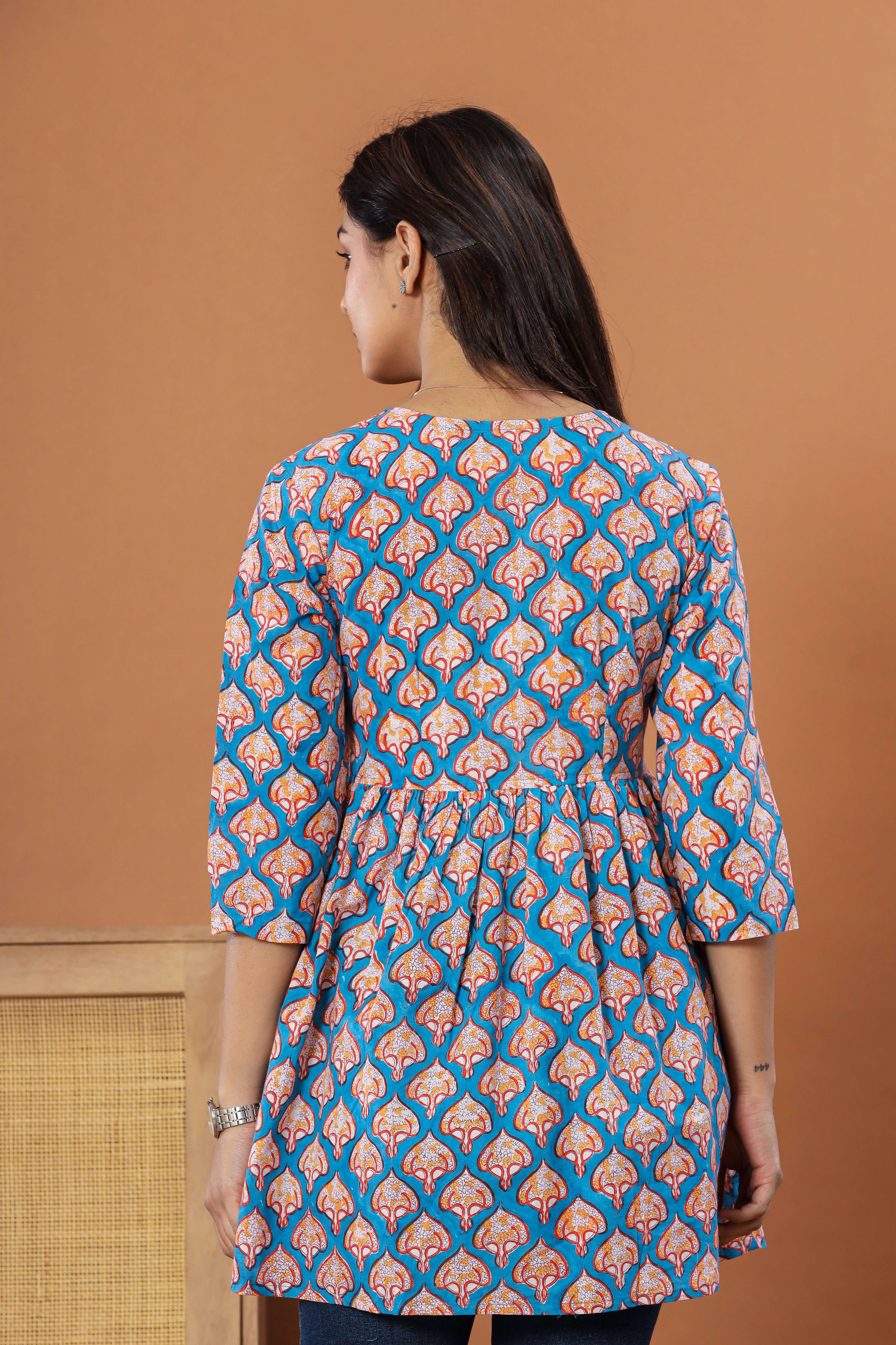 Blue Life of Sea Flared Womens Hand Block Printed Tops