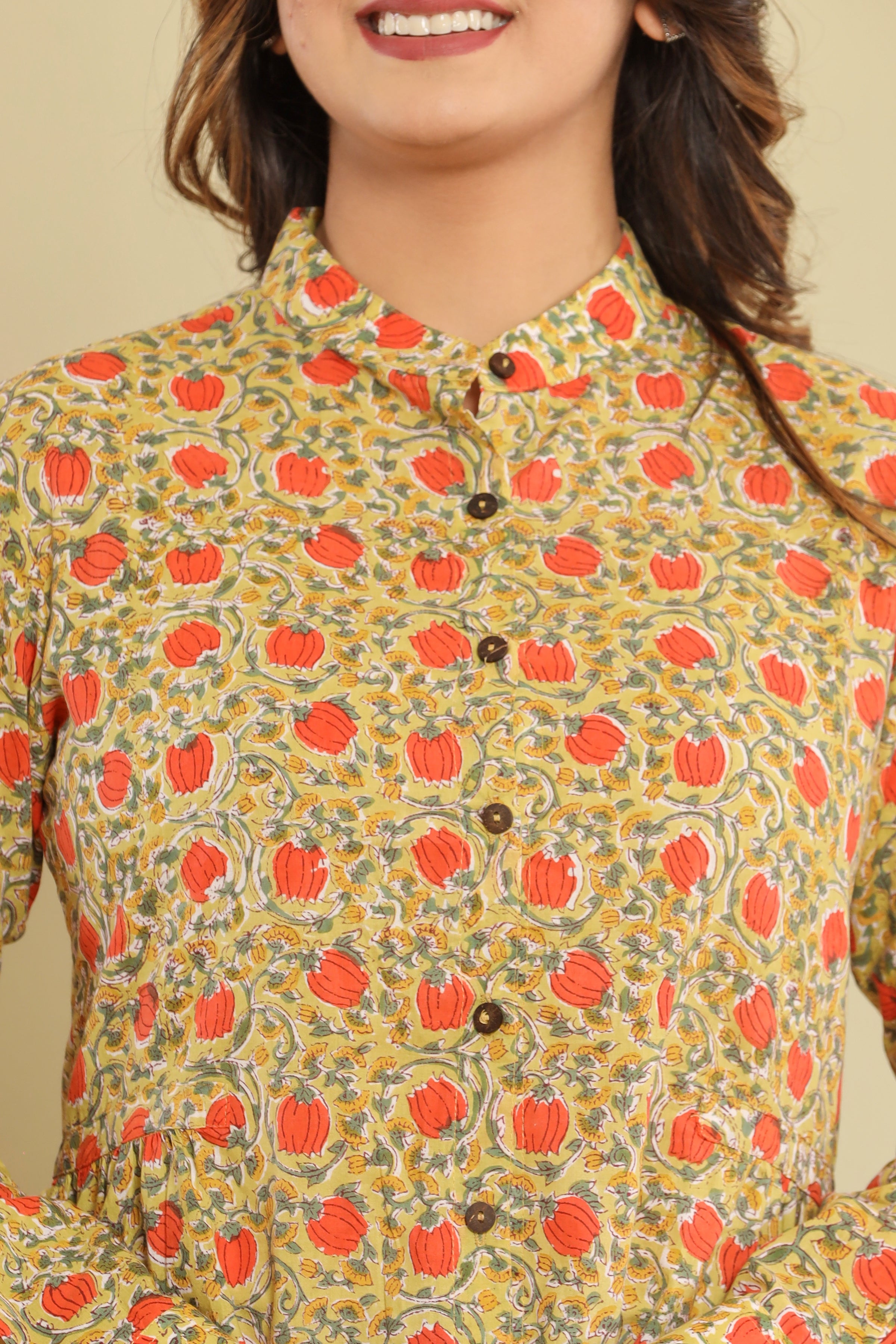 Yellow Lotus Jaal Womens Hand Block Printed Shirt Tops