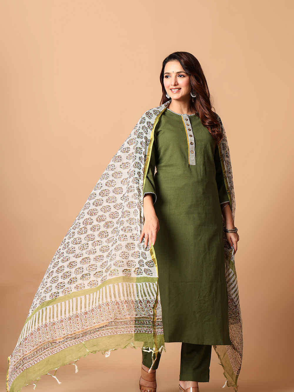 Henna Green Cotton flax Rozaana Kurta
