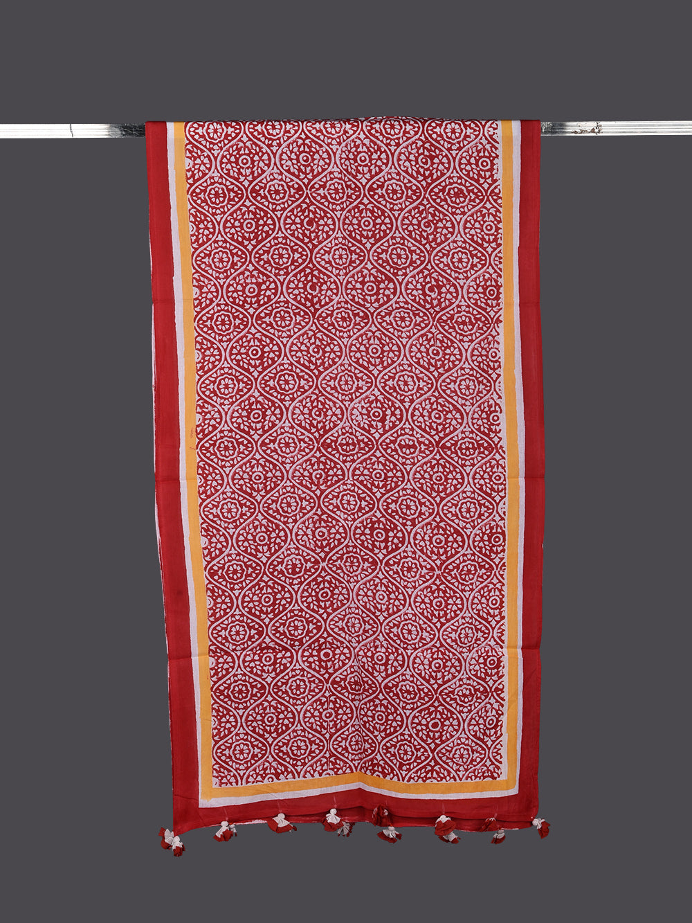 Red Sanganeri Naina Cotton Voile Block Printed Stole
