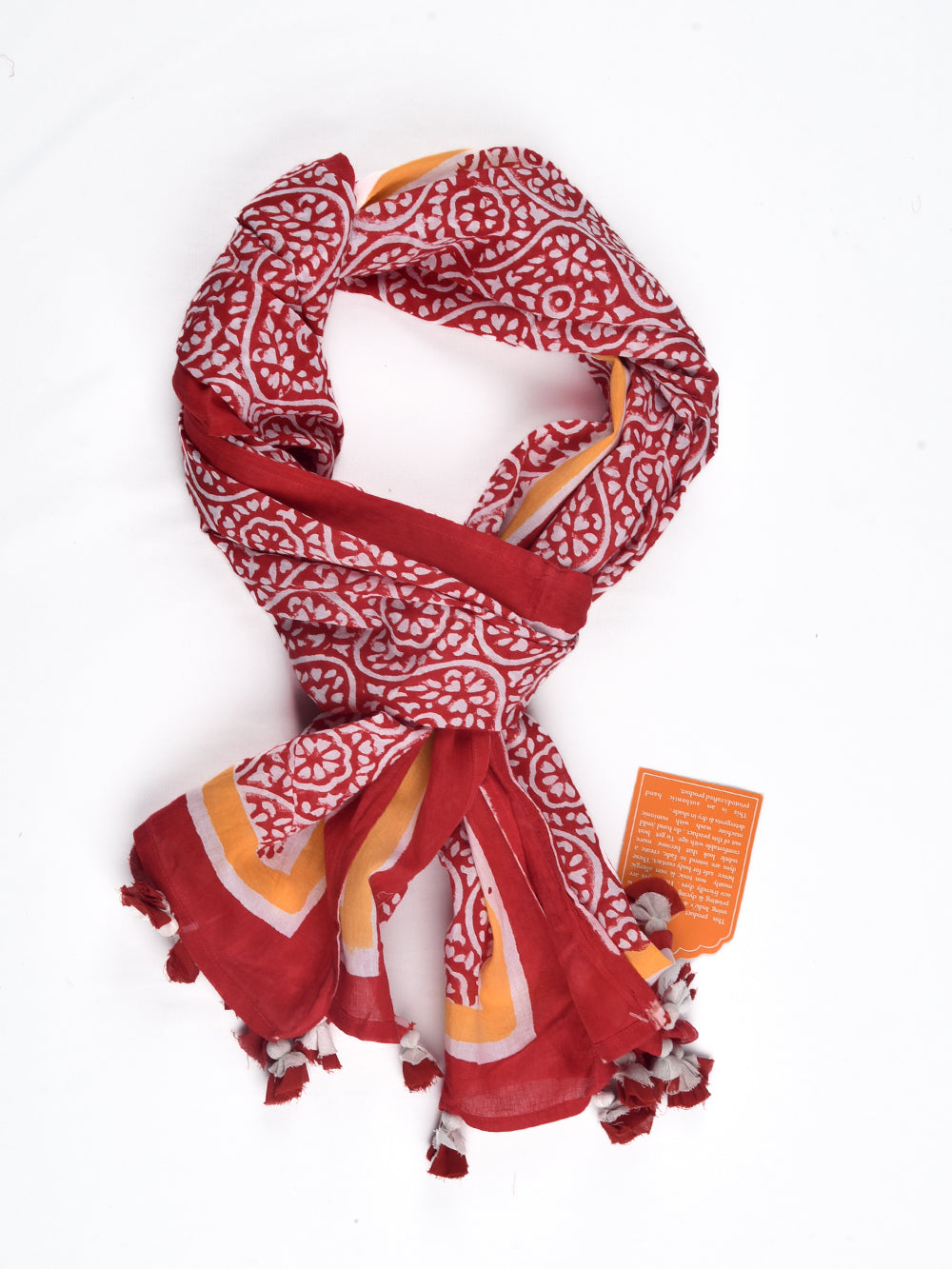 Red Sanganeri Naina Cotton Voile Block Printed Stole