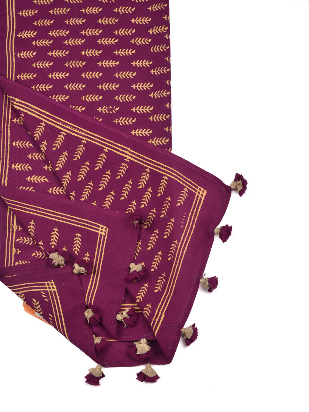 Burgundy Sprig Cotton Voile Block Printed Stole