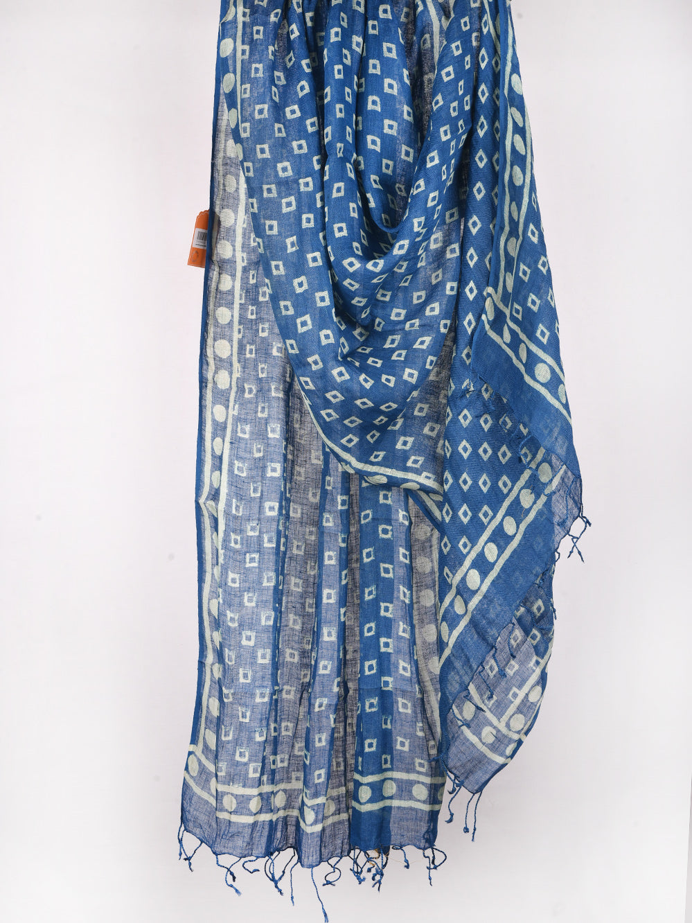 Blue Chowk Hand Printed Pure Linen Dupatta