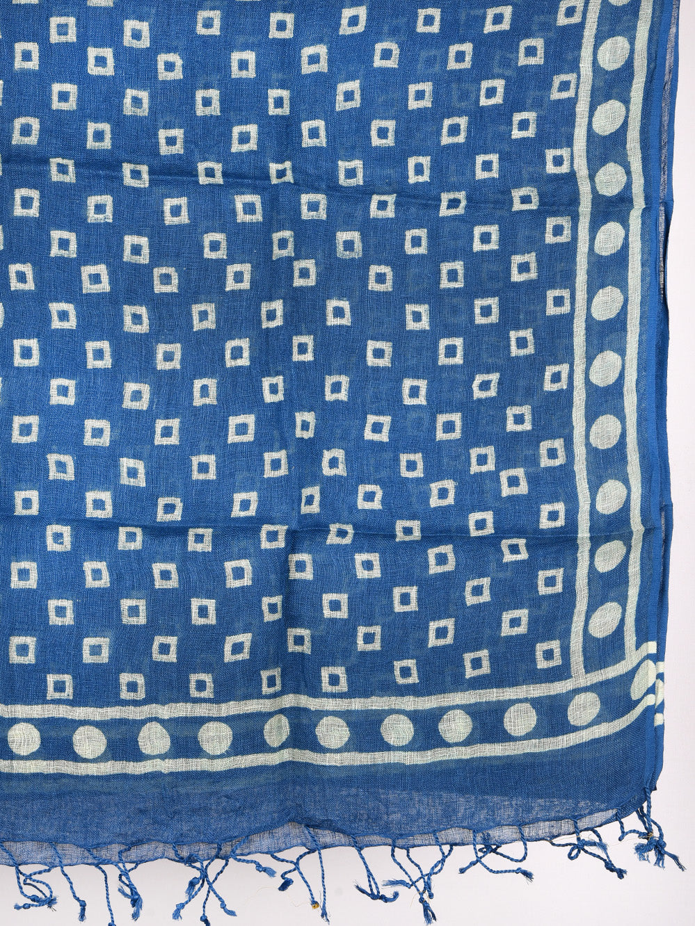 Blue Chowk Hand Printed Pure Linen Dupatta