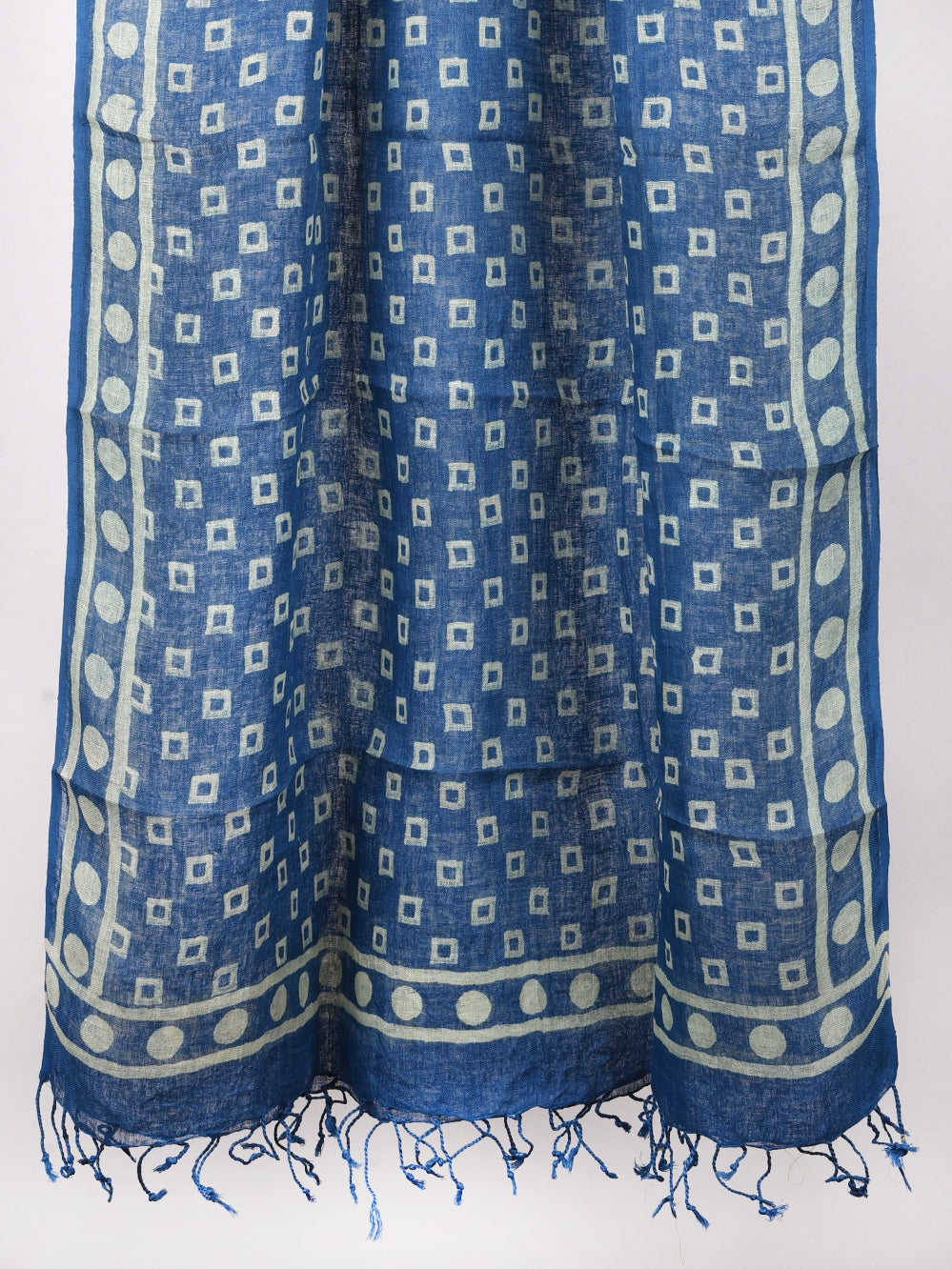 Blue Chowk Hand Printed Pure Linen Dupatta