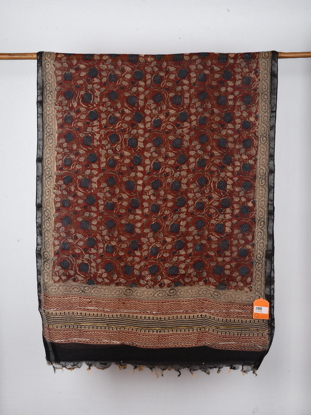 Bagru Lotus Hand Block Printed Silk Cotton Pashmina Chanderi Dupatta